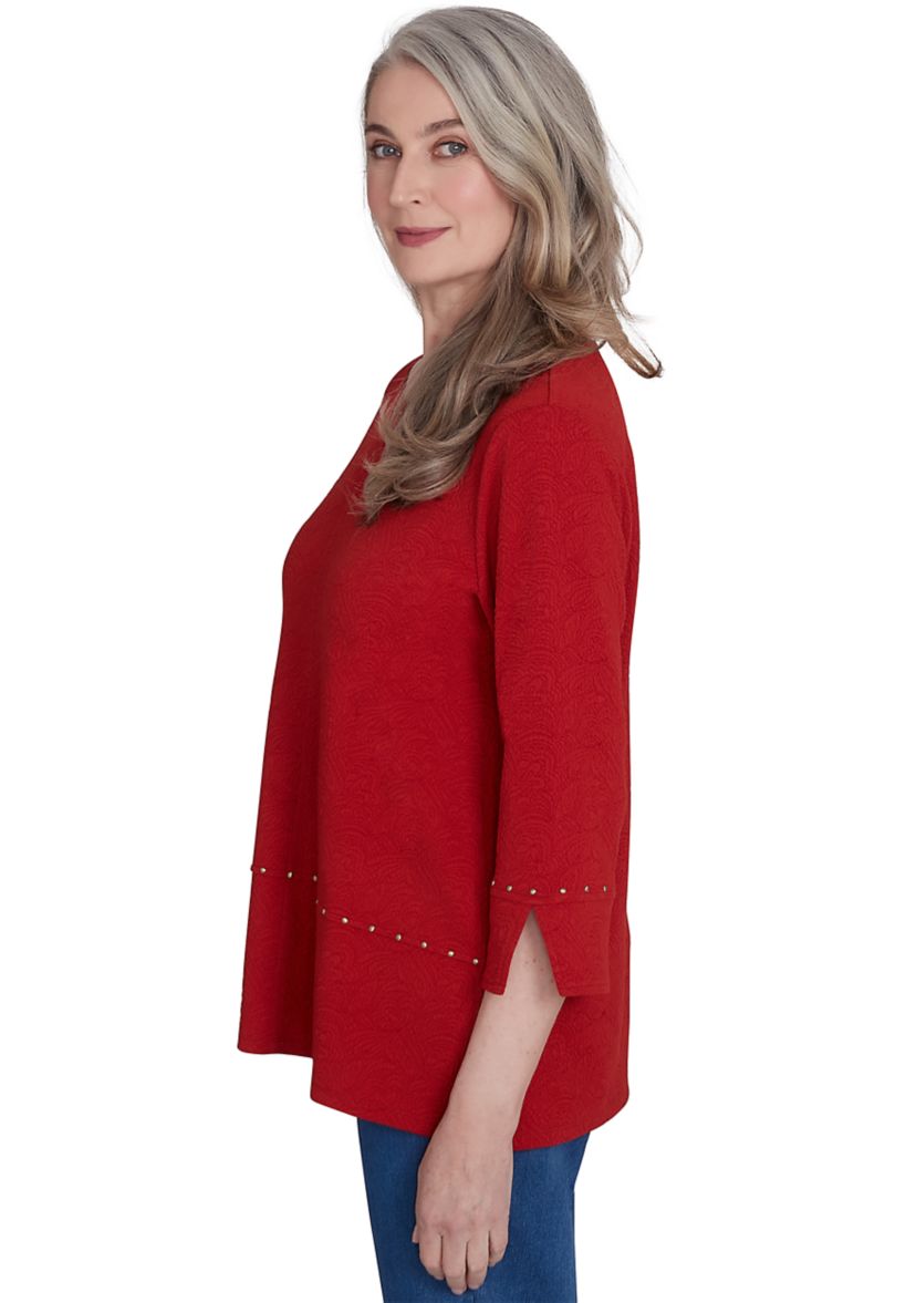 Womens Harvest Moon Spliced Solid Texture Top with Heat Set