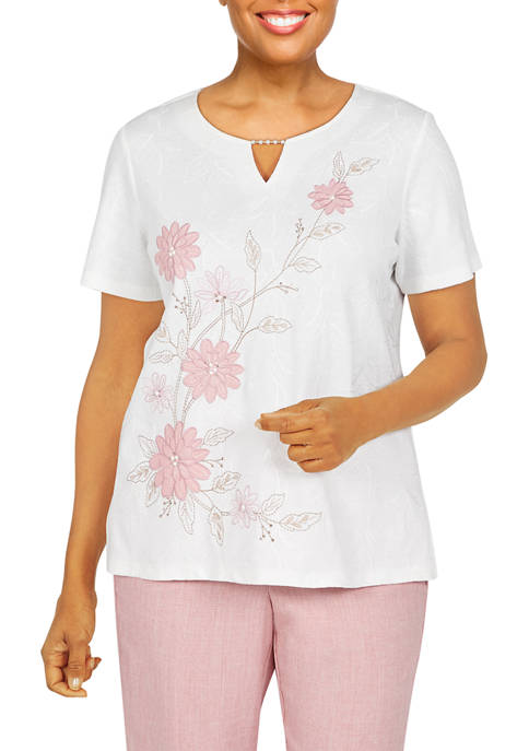 Alfred Dunner Petite Floral Embroidered Knit Top