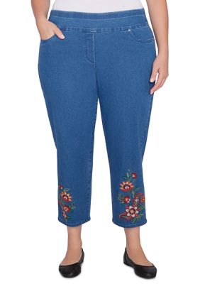 Denim Capris Alfred Dunner Classics Womens Stretch Fabric Slim Mid