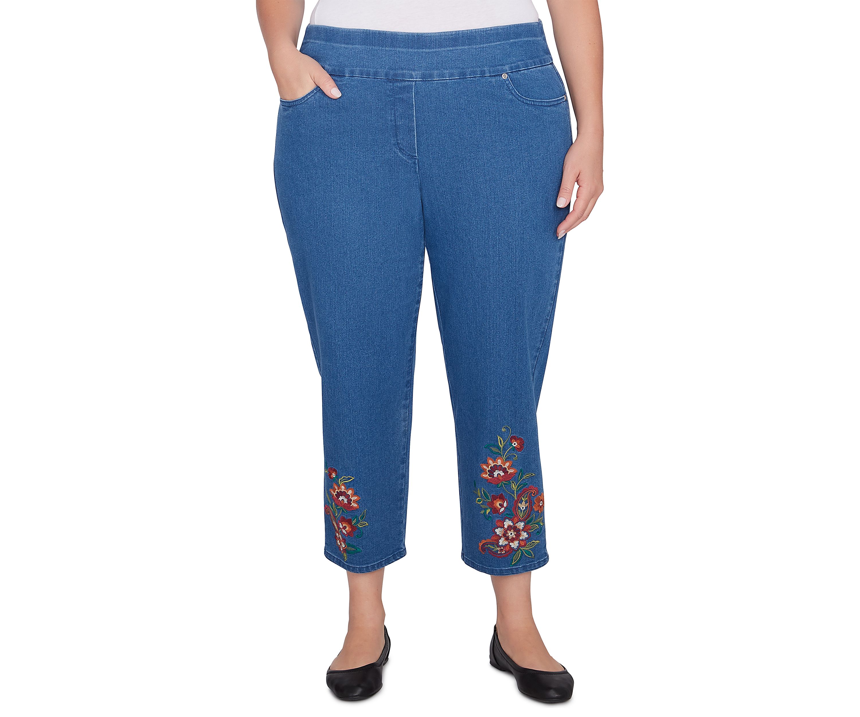 Plus Size Harvest Moon Paisley Floral Embroidered Ankle Pants