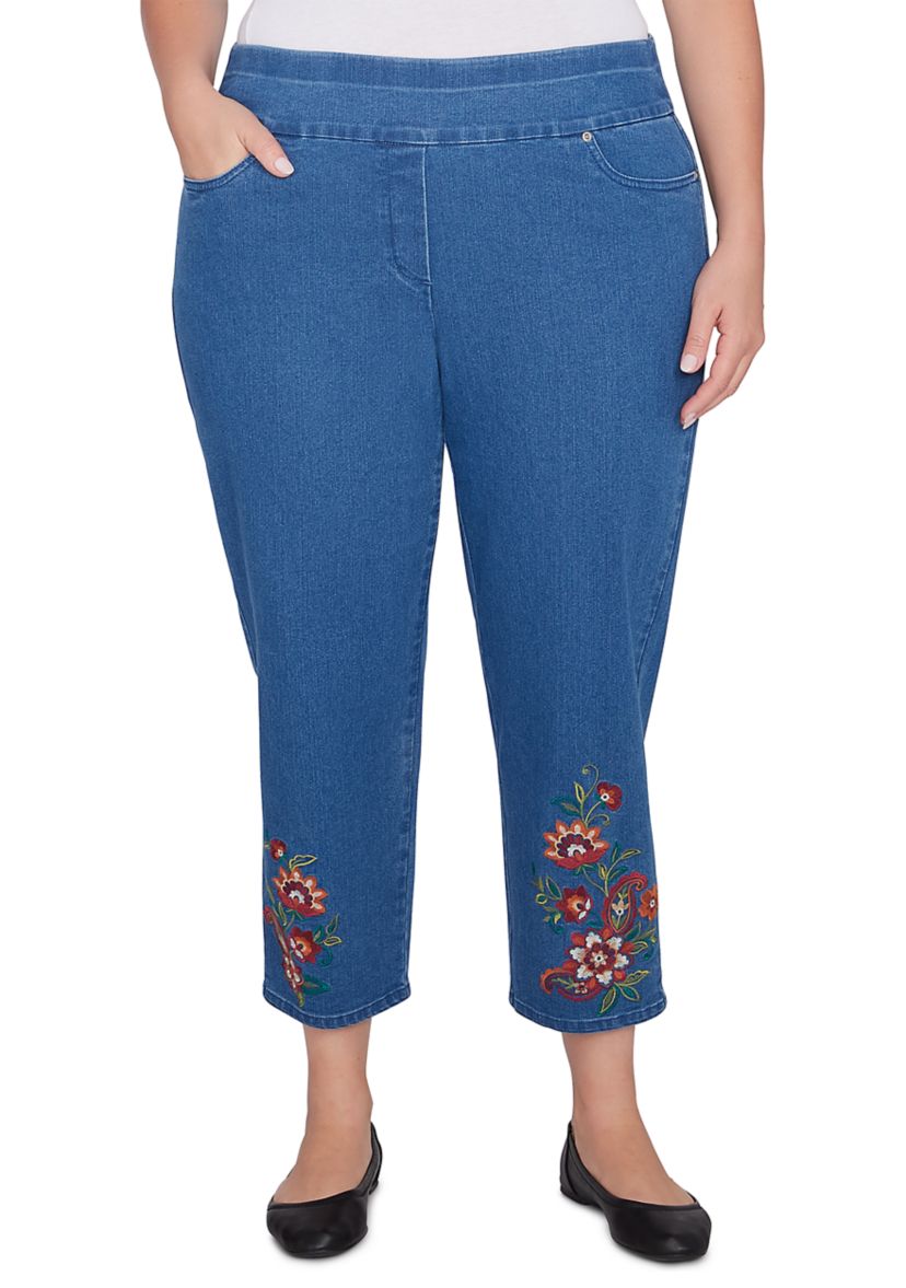Plus Size Harvest Moon Paisley Floral Embroidered Ankle Pants