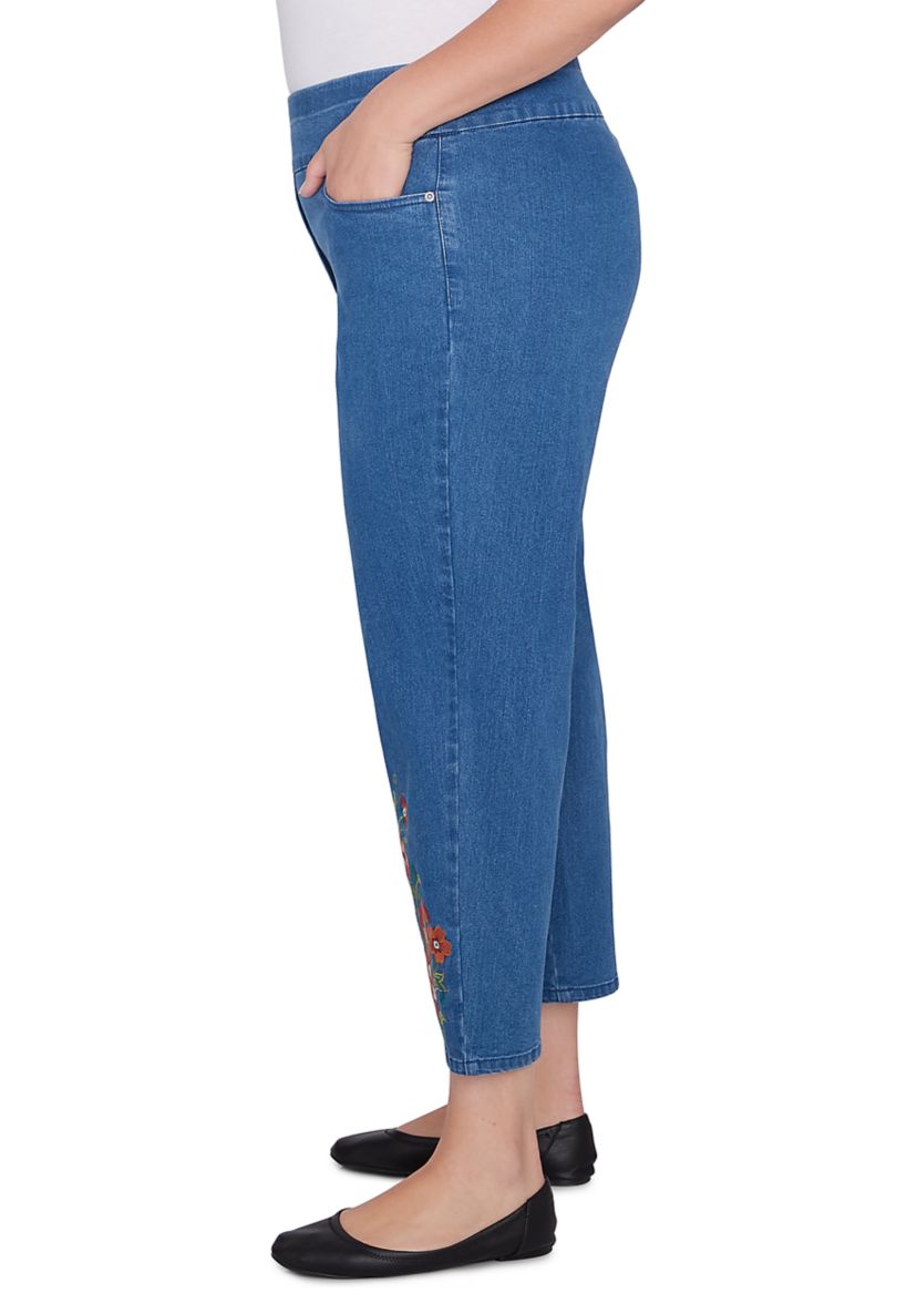 Plus Size Harvest Moon Paisley Floral Embroidered Ankle Pants