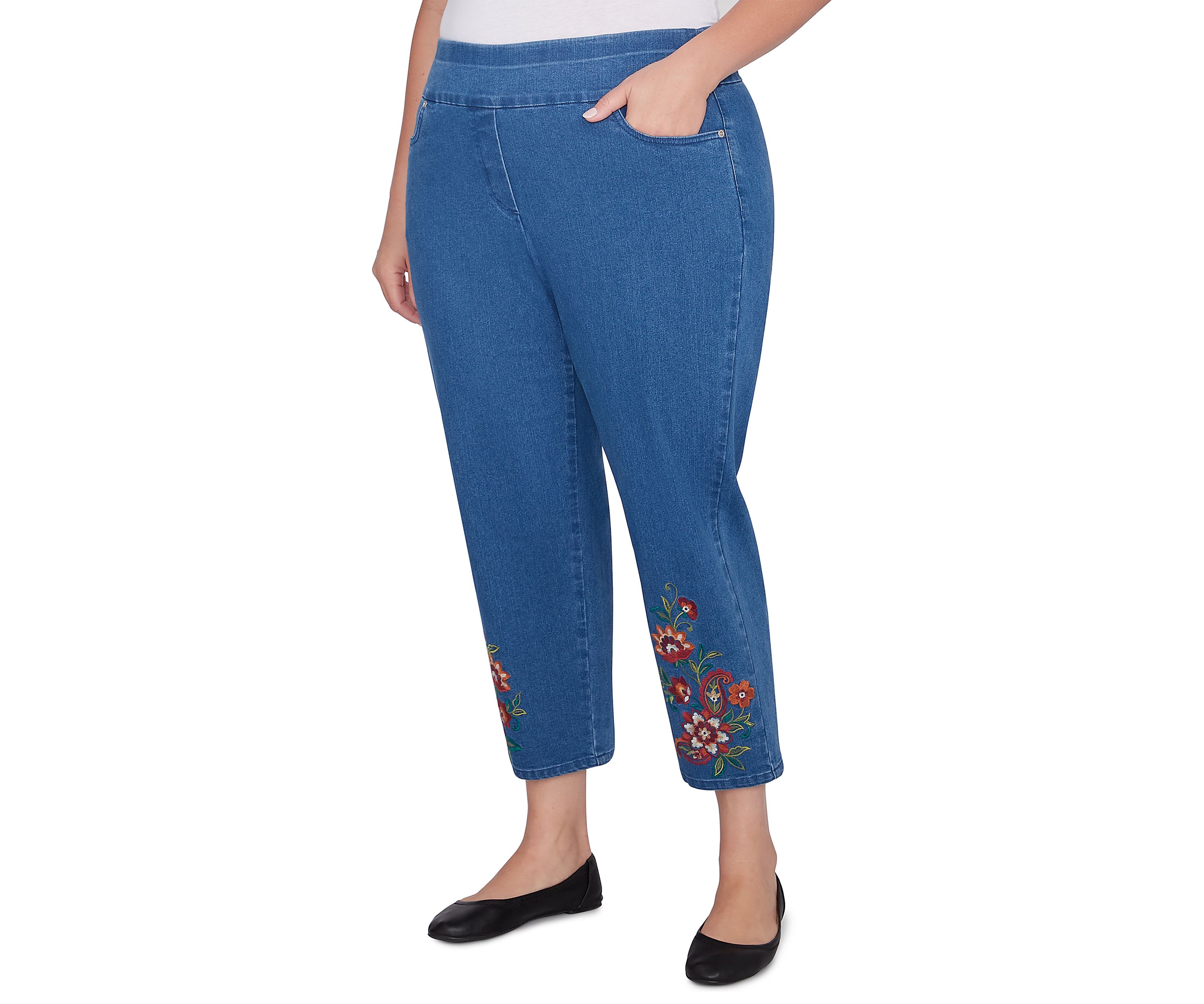 Plus Size Harvest Moon Paisley Floral Embroidered Ankle Pants