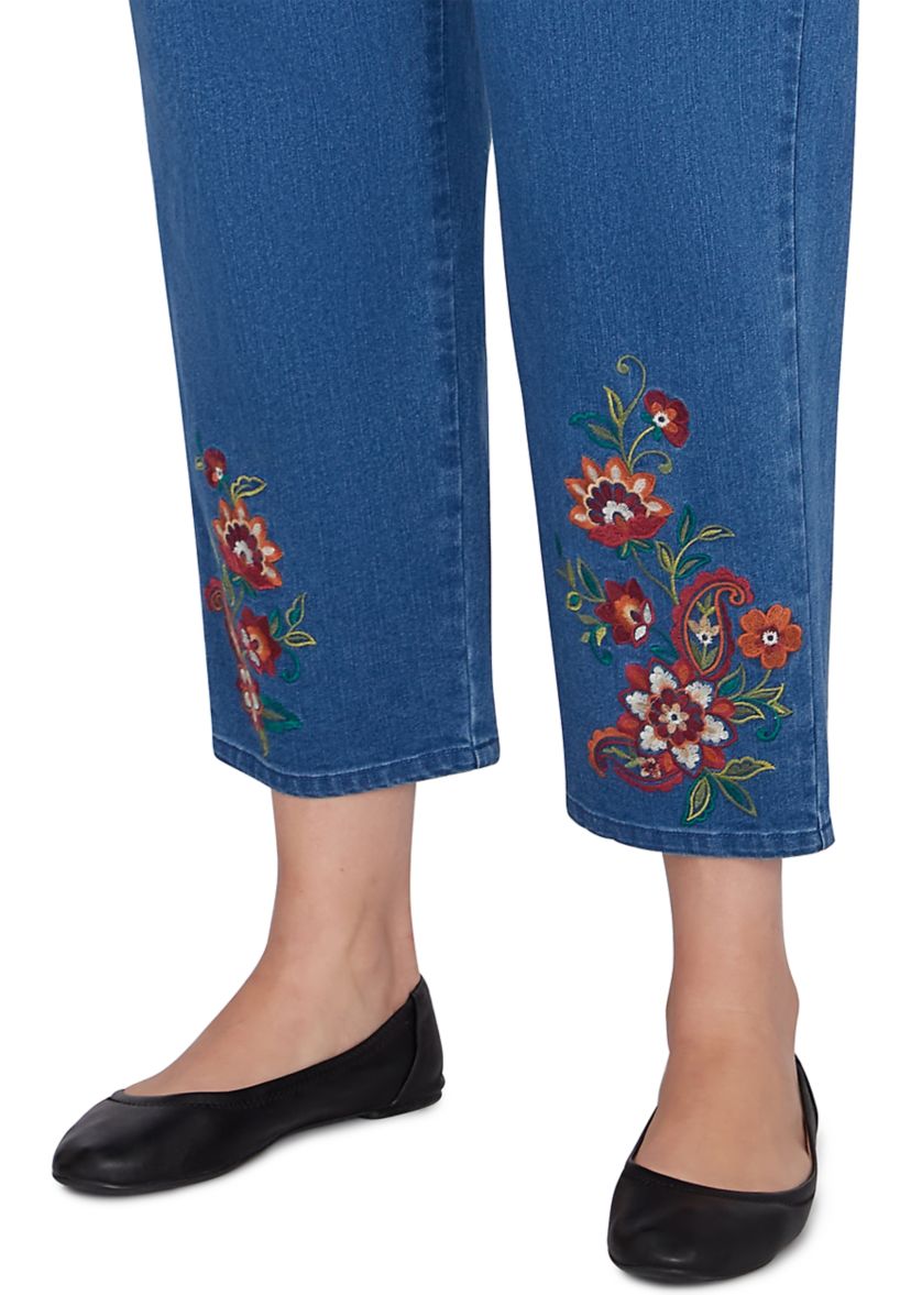 Plus Size Harvest Moon Paisley Floral Embroidered Ankle Pants