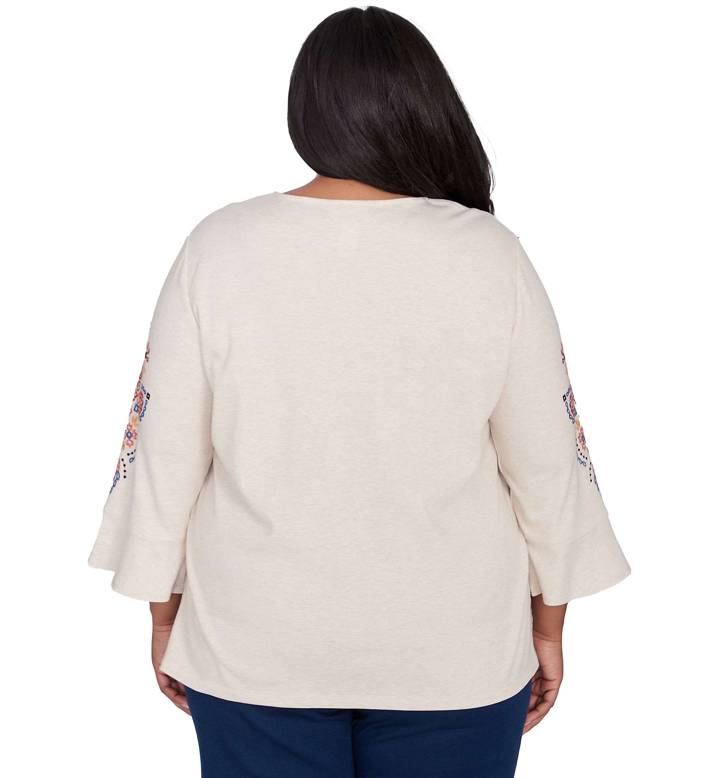 Plus Size Harvest Moon Medallion Embroidery Flutter Cuff Top