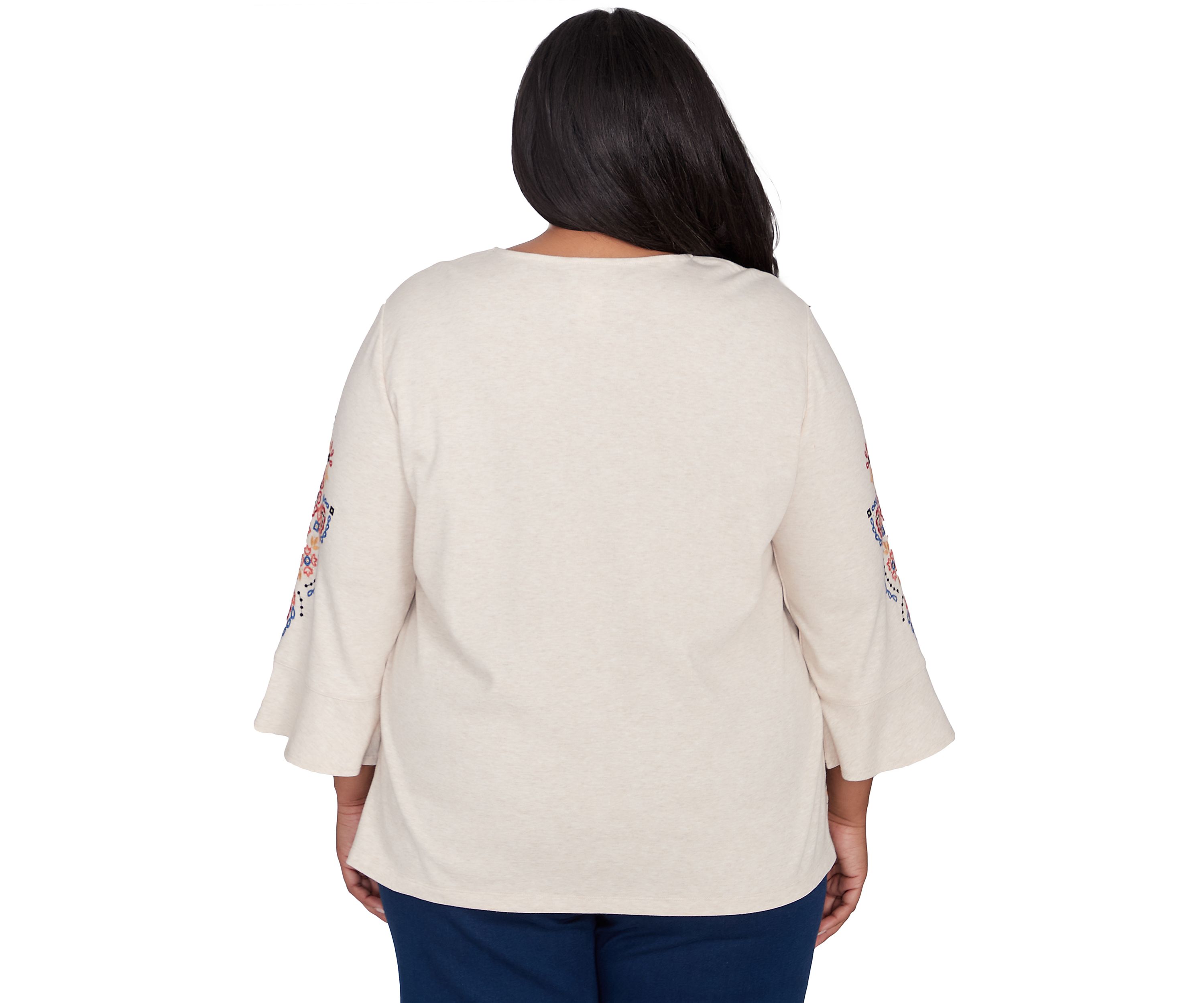 Plus Size Harvest Moon Medallion Embroidery Flutter Cuff Top