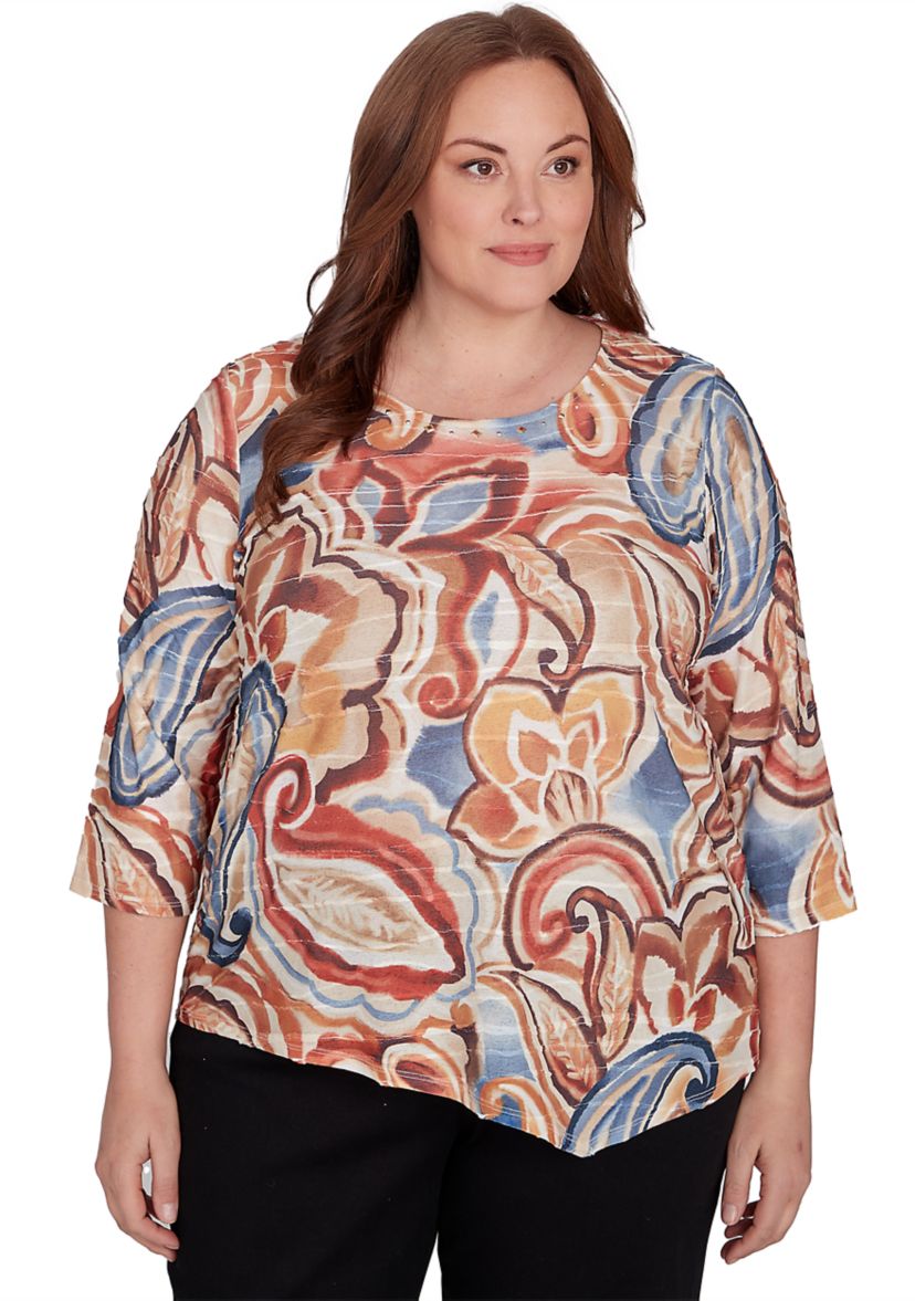 Plus Size Harvest Moon Watercolor Texture Paisley Top