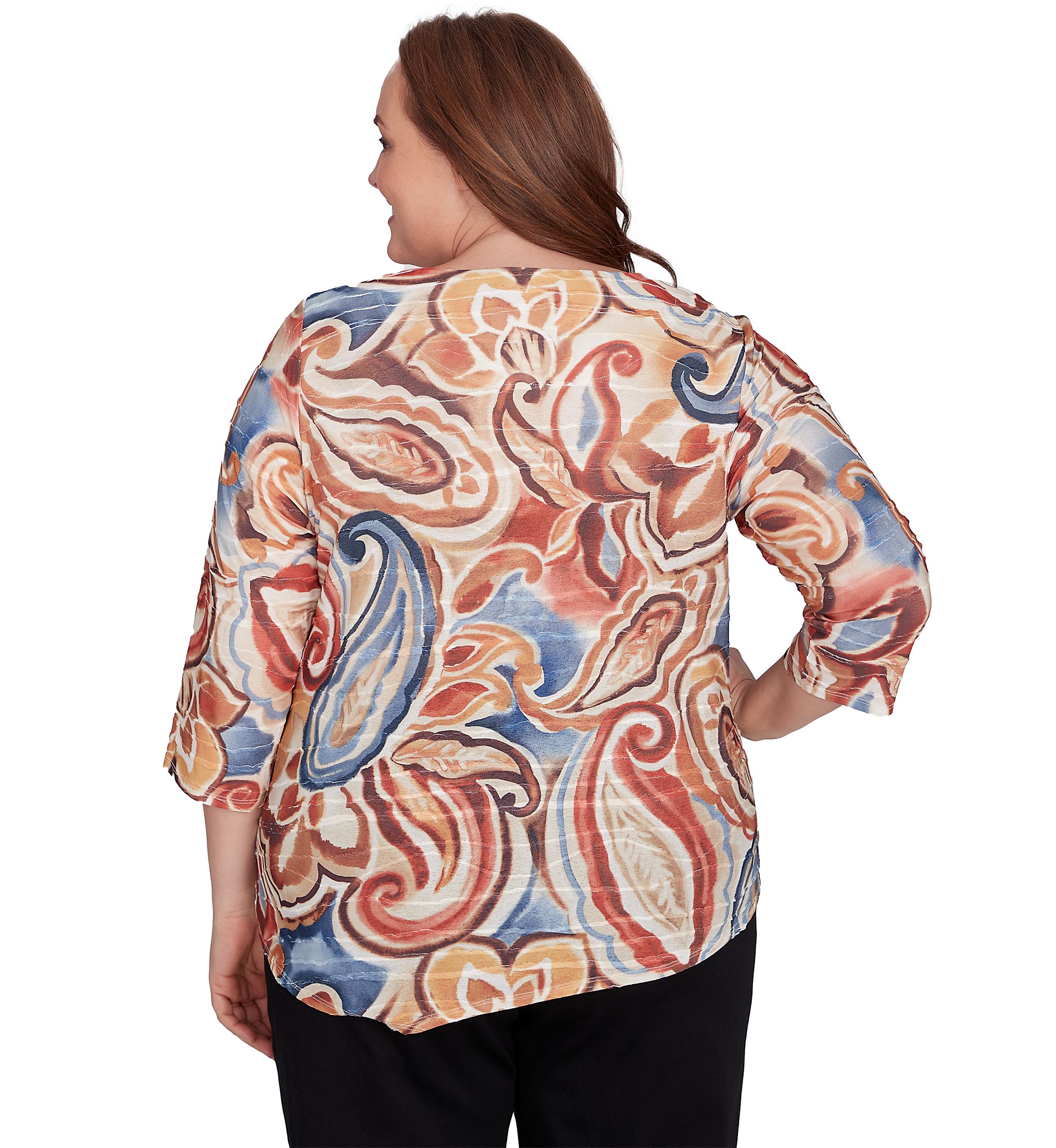 Plus Size Harvest Moon Watercolor Texture Paisley Top