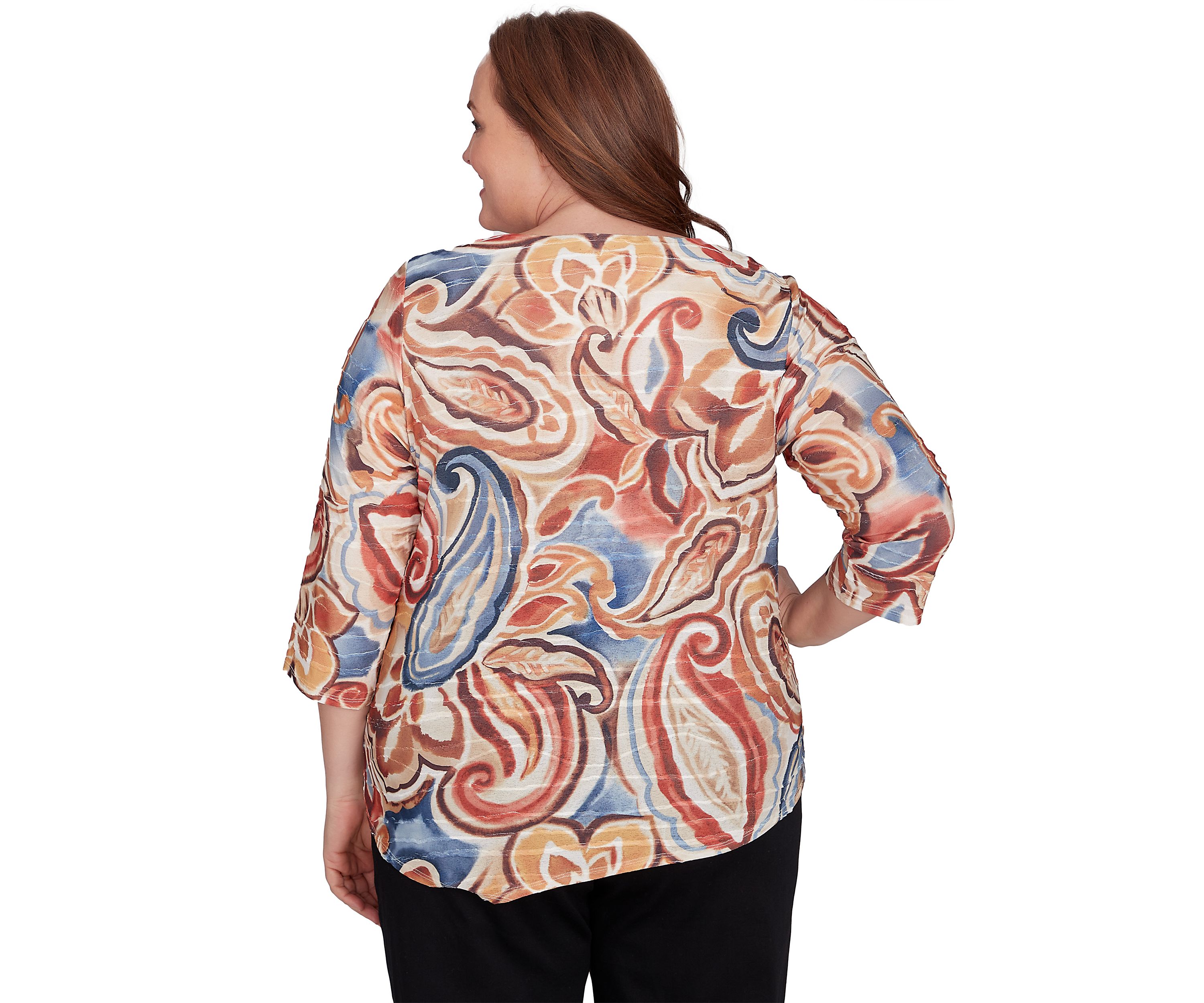 Plus Size Harvest Moon Watercolor Texture Paisley Top