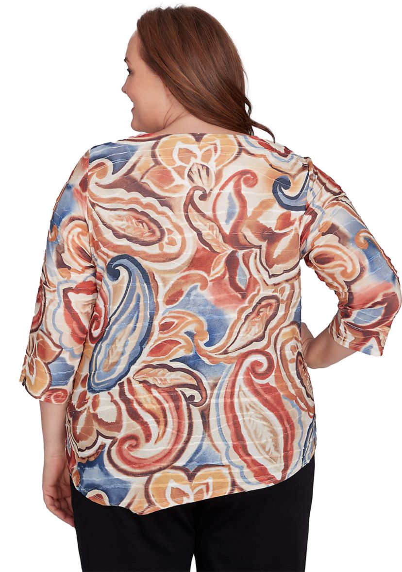Plus Size Harvest Moon Watercolor Texture Paisley Top