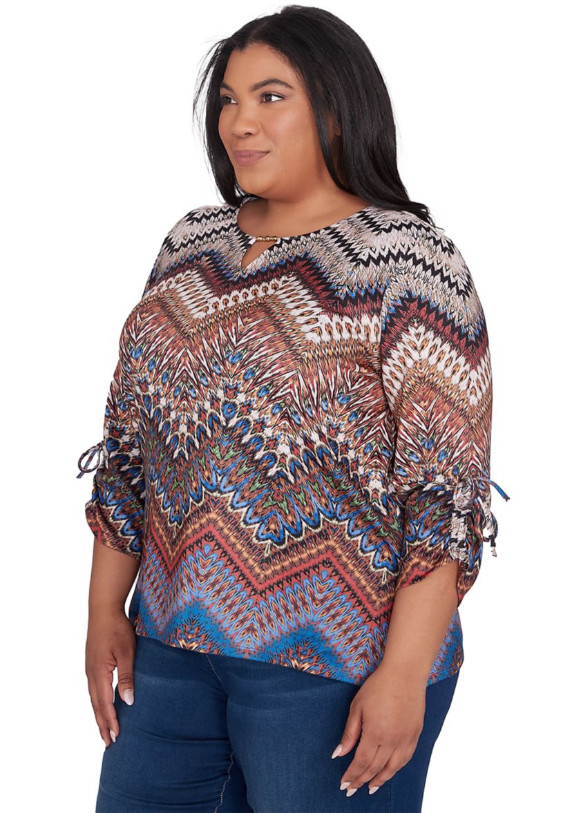 Plus Size Harvest Moon Chevron Texture Top