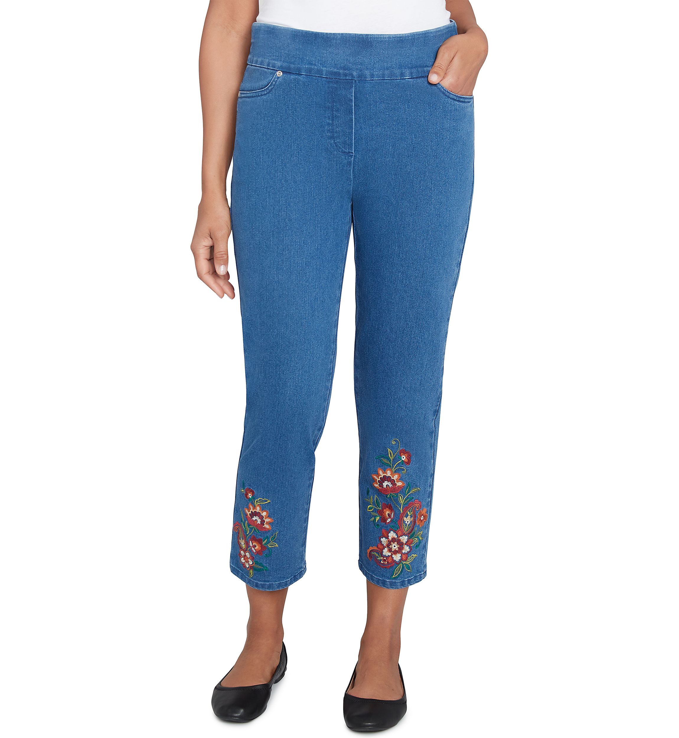 Petite Harvest Moon Paisley Floral Embroidered Ankle Pants