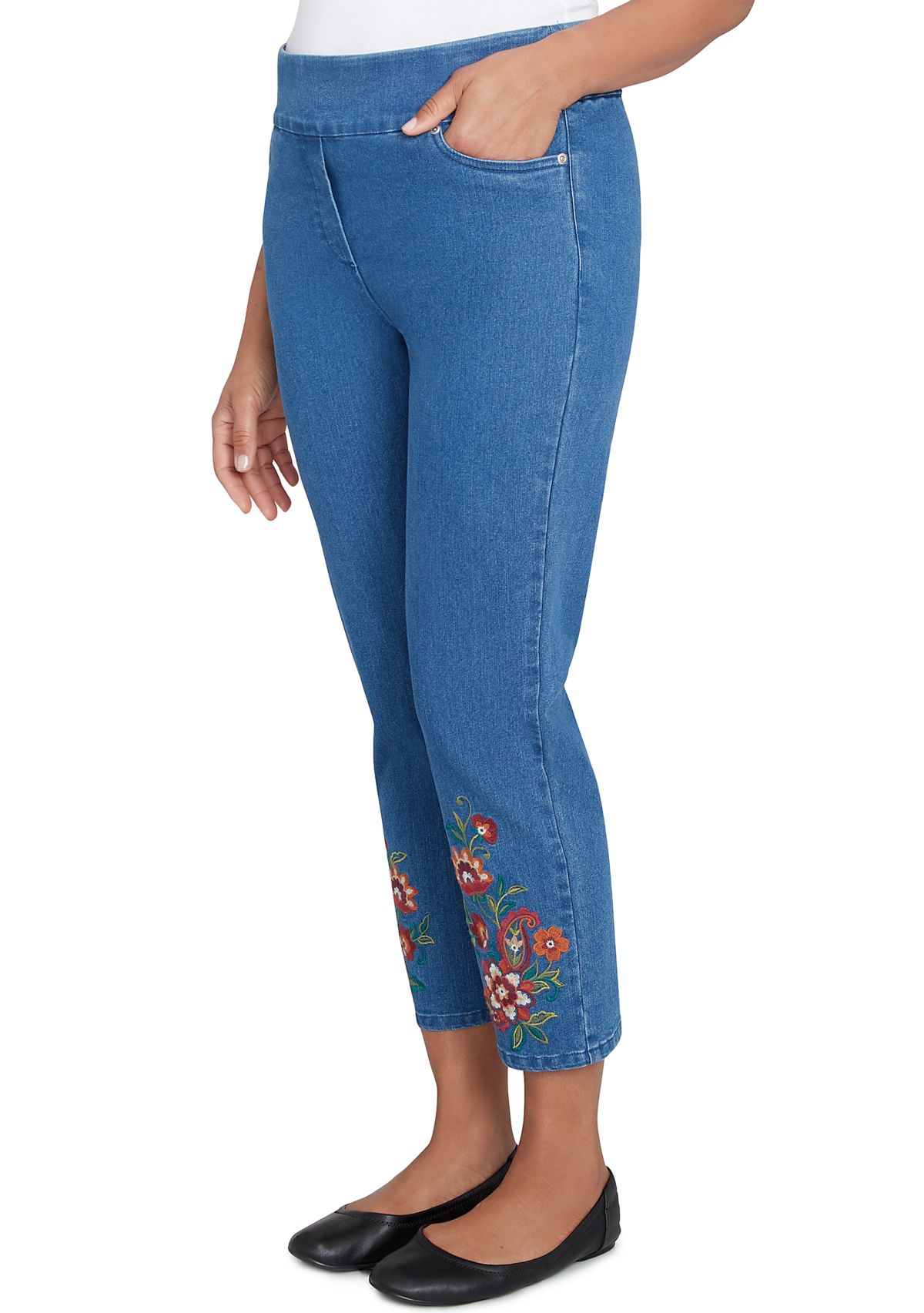 Petite Harvest Moon Paisley Floral Embroidered Ankle Pants