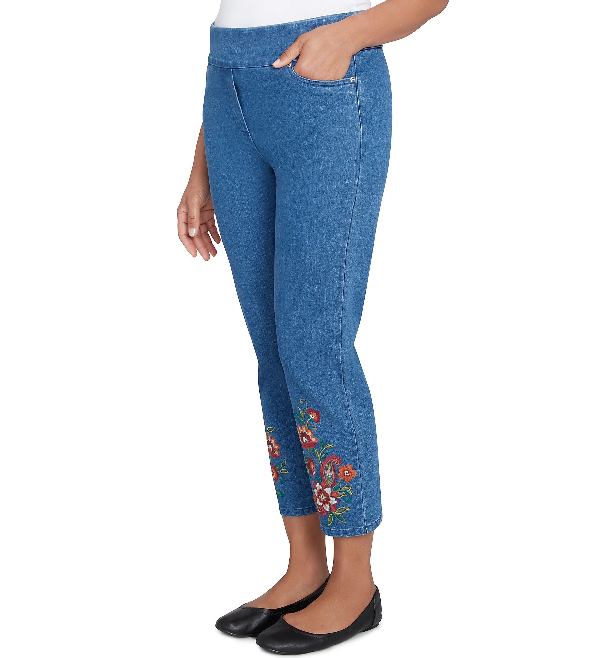 Petite Harvest Moon Paisley Floral Embroidered Ankle Pants