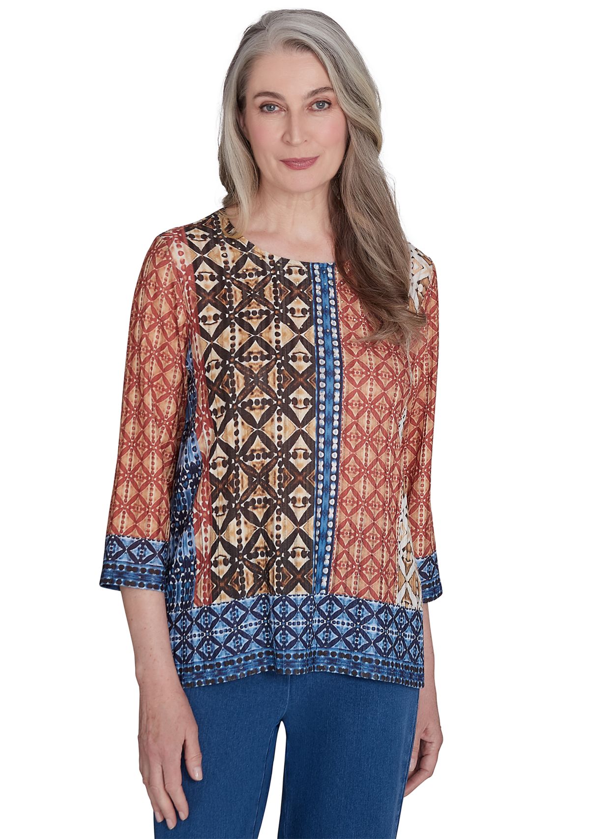 Petite Harvest Moon Batik Texture Border Top 