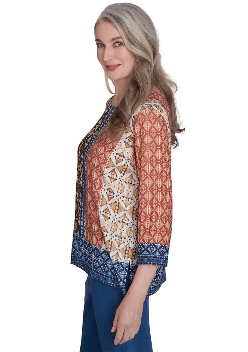 Petite Harvest Moon Batik Texture Border Top 