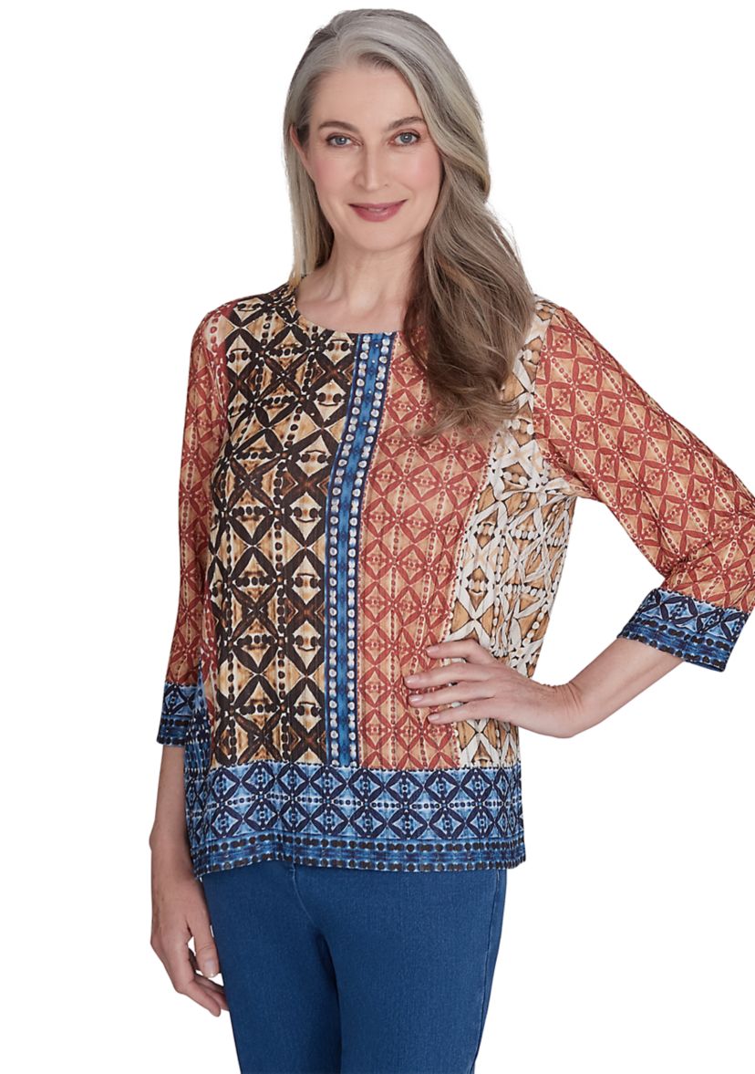 Petite Harvest Moon Batik Texture Border Top 