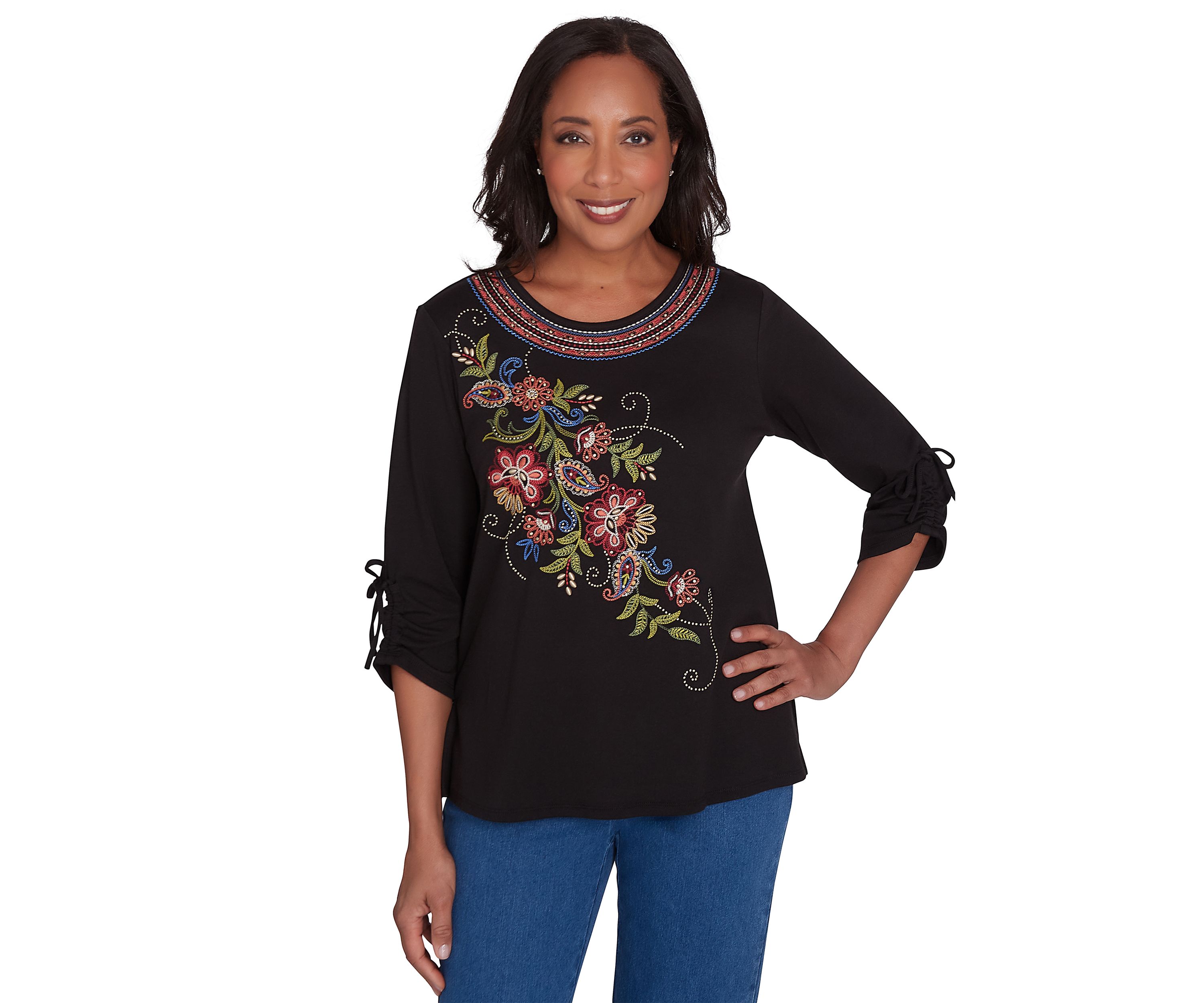 Petite Harvest Moon Paisley Floral Diagonal Embroidery Top