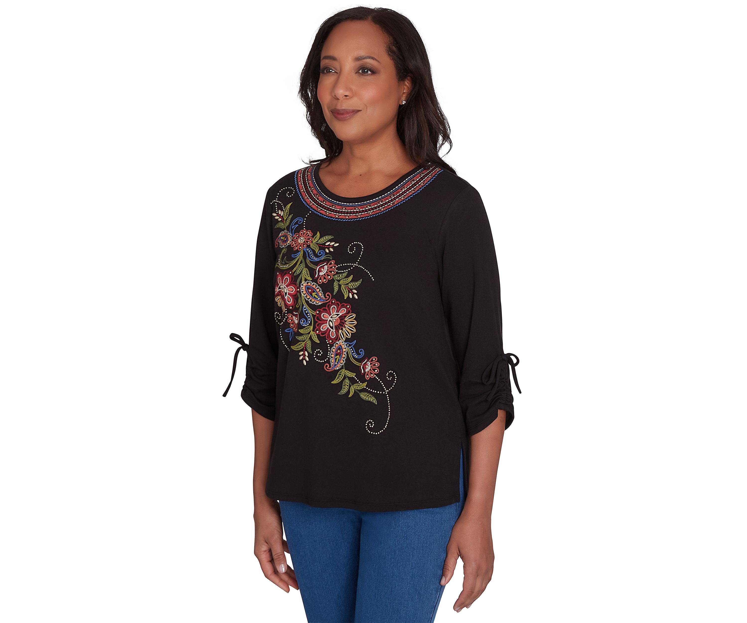 Petite Harvest Moon Paisley Floral Diagonal Embroidery Top