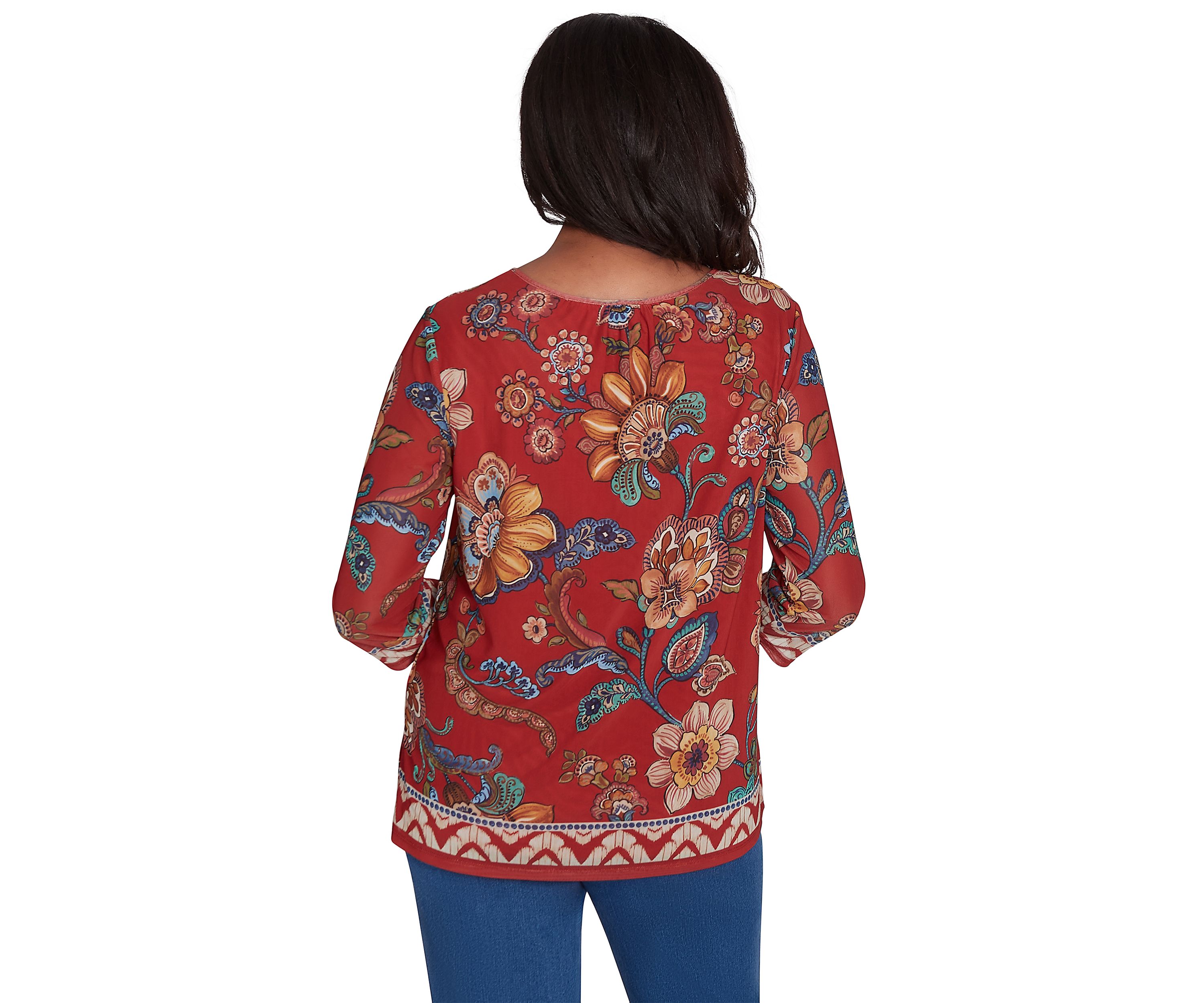 Petite Harvest Moon Floral Border Mesh Top