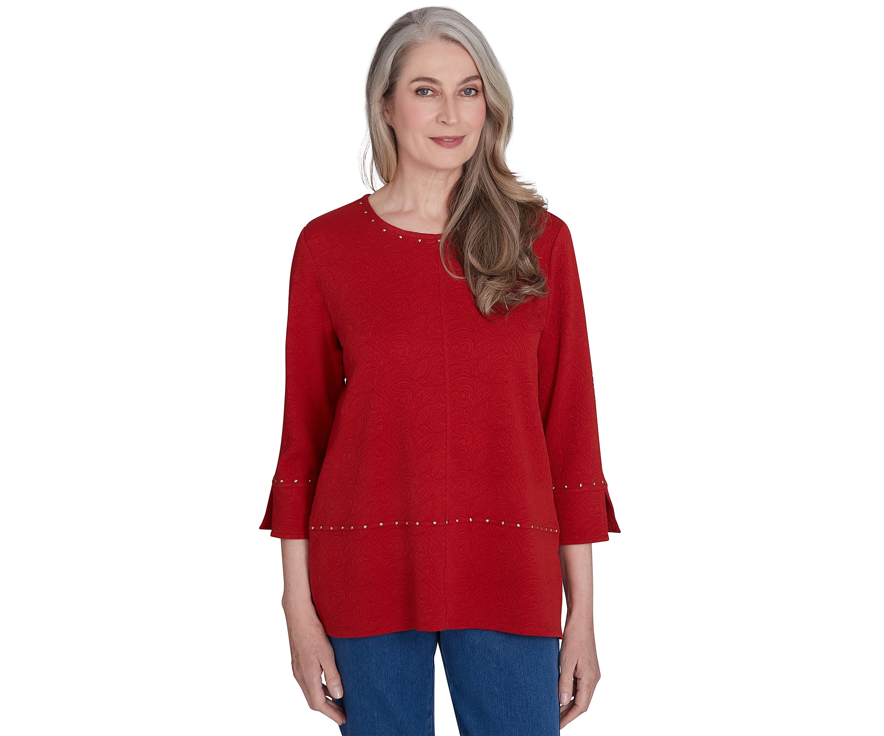 Petite Harvest Moon Spliced Solid Texture Top with Heat Set