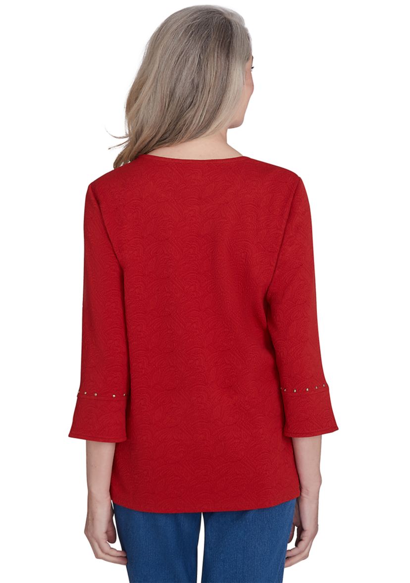Petite Harvest Moon Spliced Solid Texture Top with Heat Set