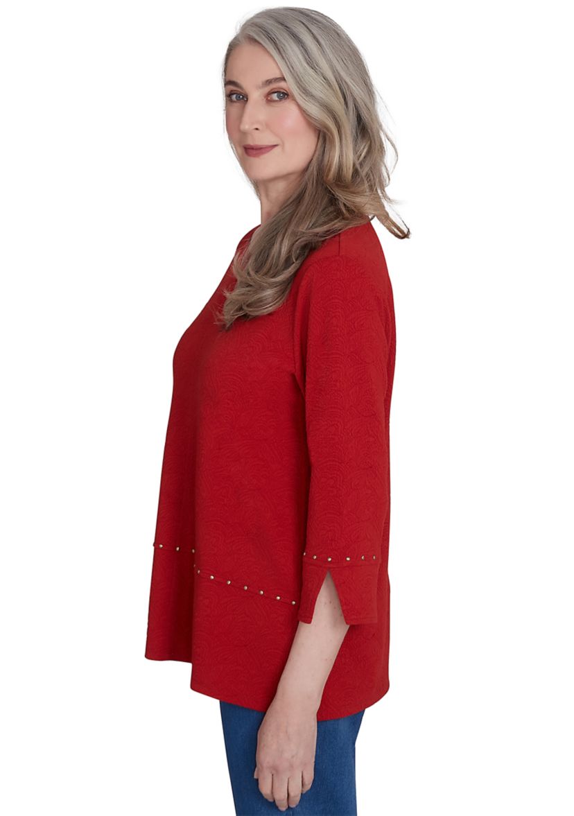 Petite Harvest Moon Spliced Solid Texture Top with Heat Set