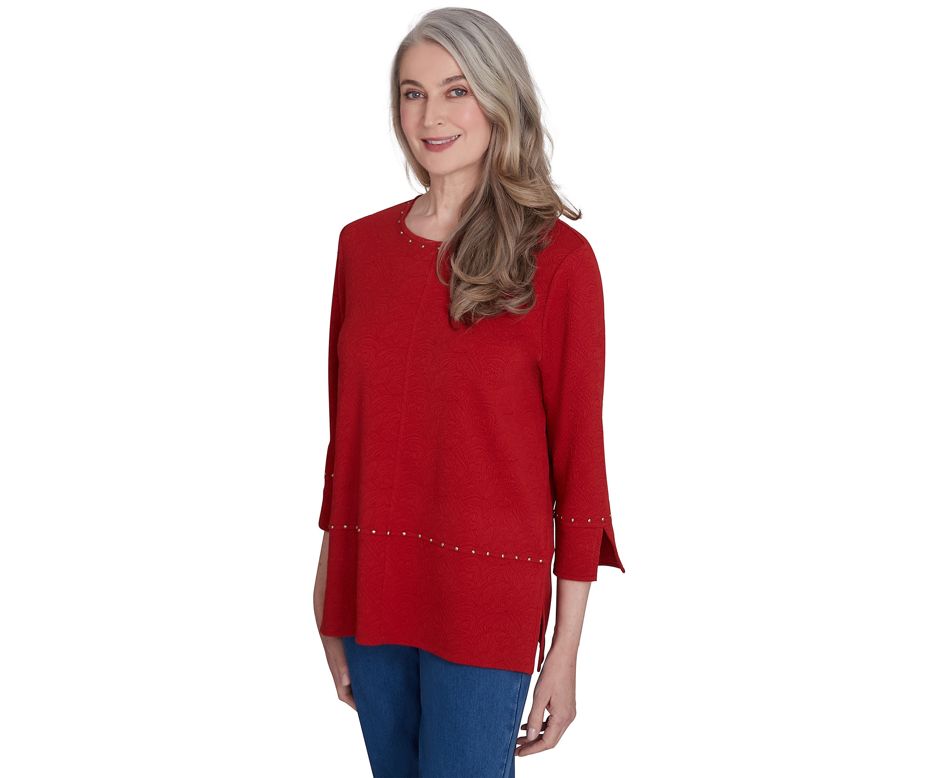 Petite Harvest Moon Spliced Solid Texture Top with Heat Set