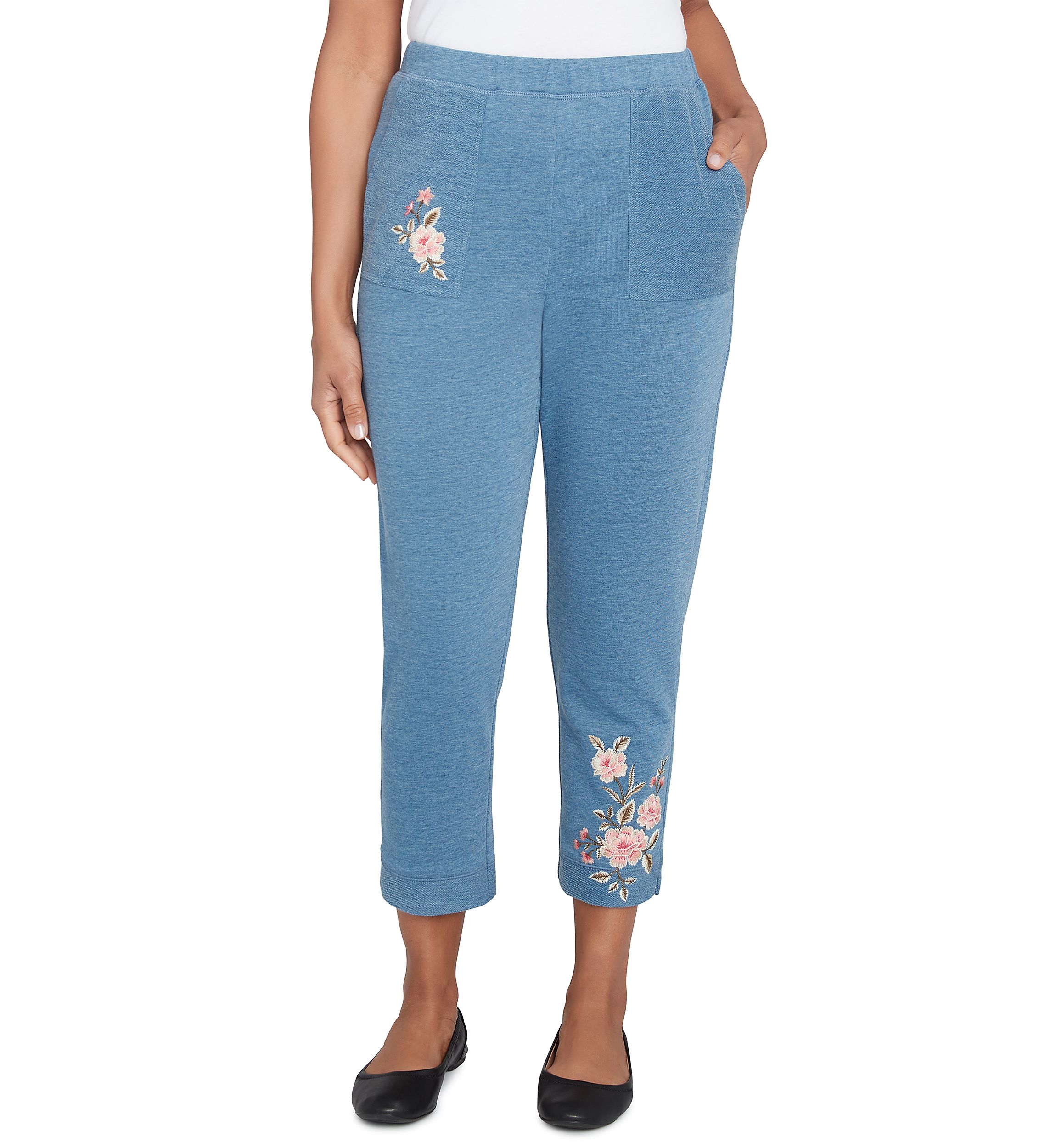 Womens Casual Fridays Floral Embroidered Ankle Pants