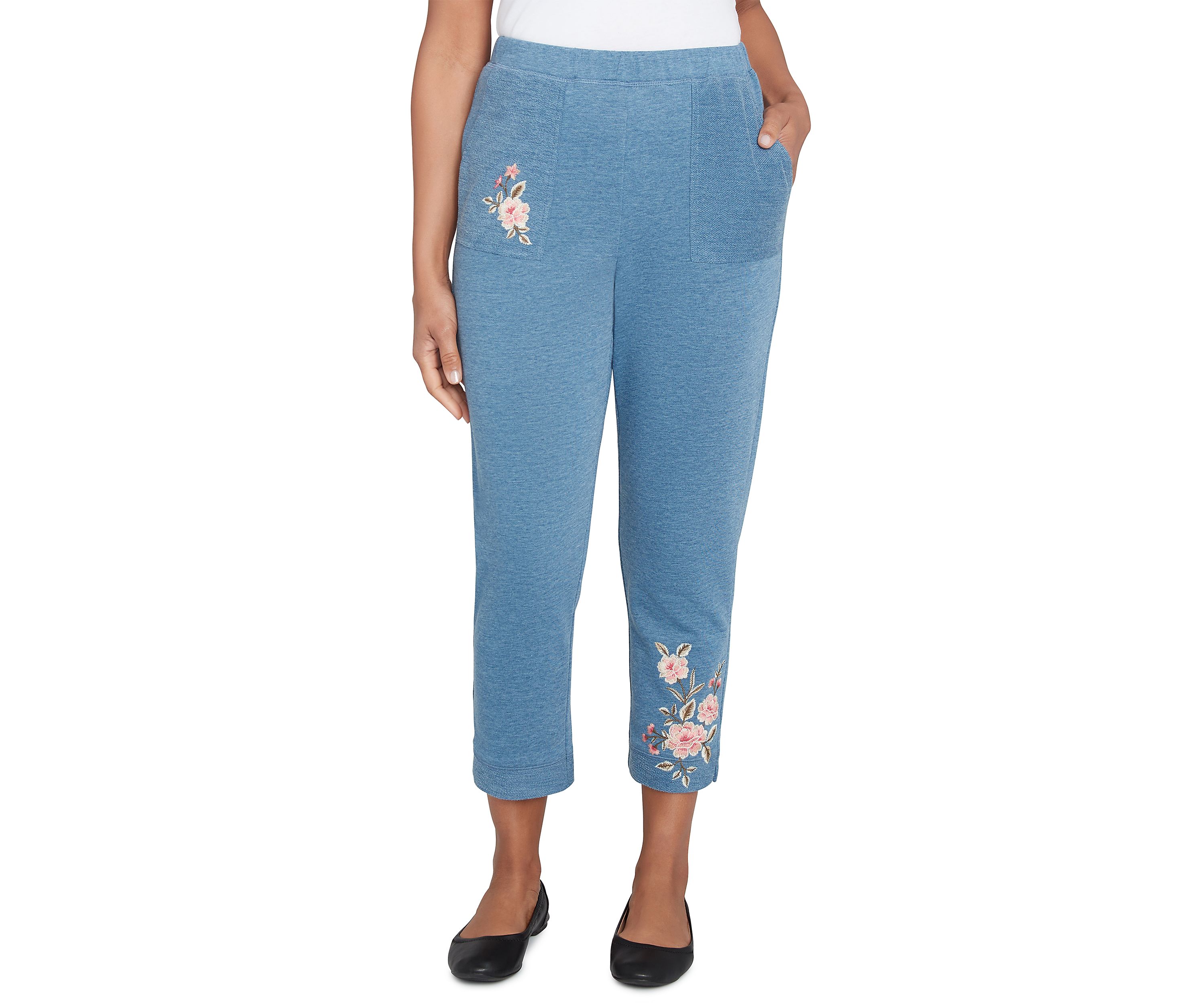 Womens Casual Fridays Floral Embroidered Ankle Pants