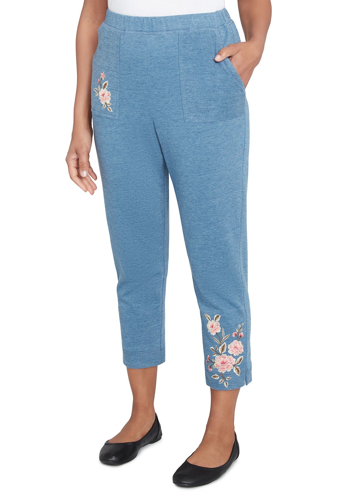 Womens Casual Fridays Floral Embroidered Ankle Pants