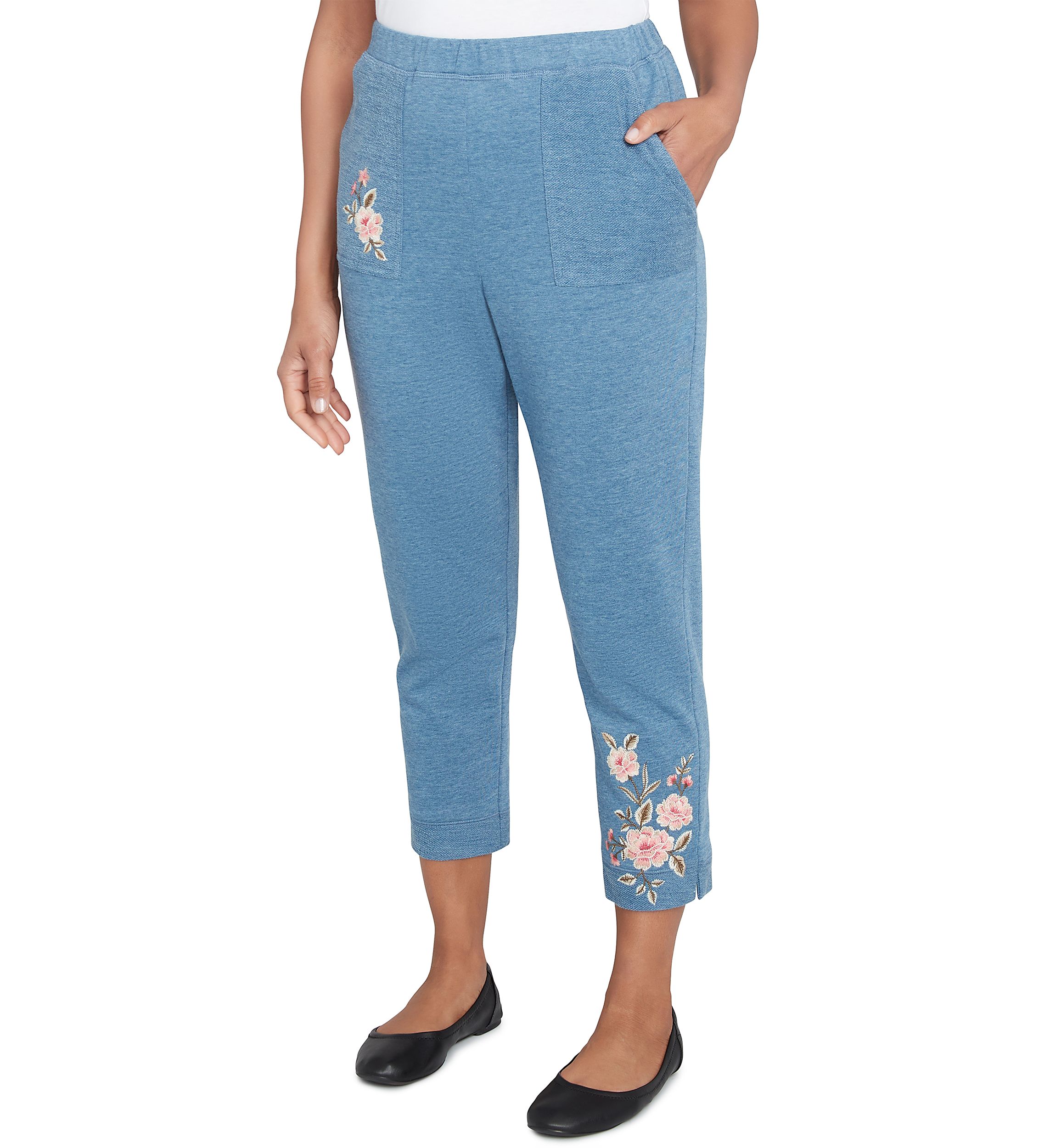 Womens Casual Fridays Floral Embroidered Ankle Pants