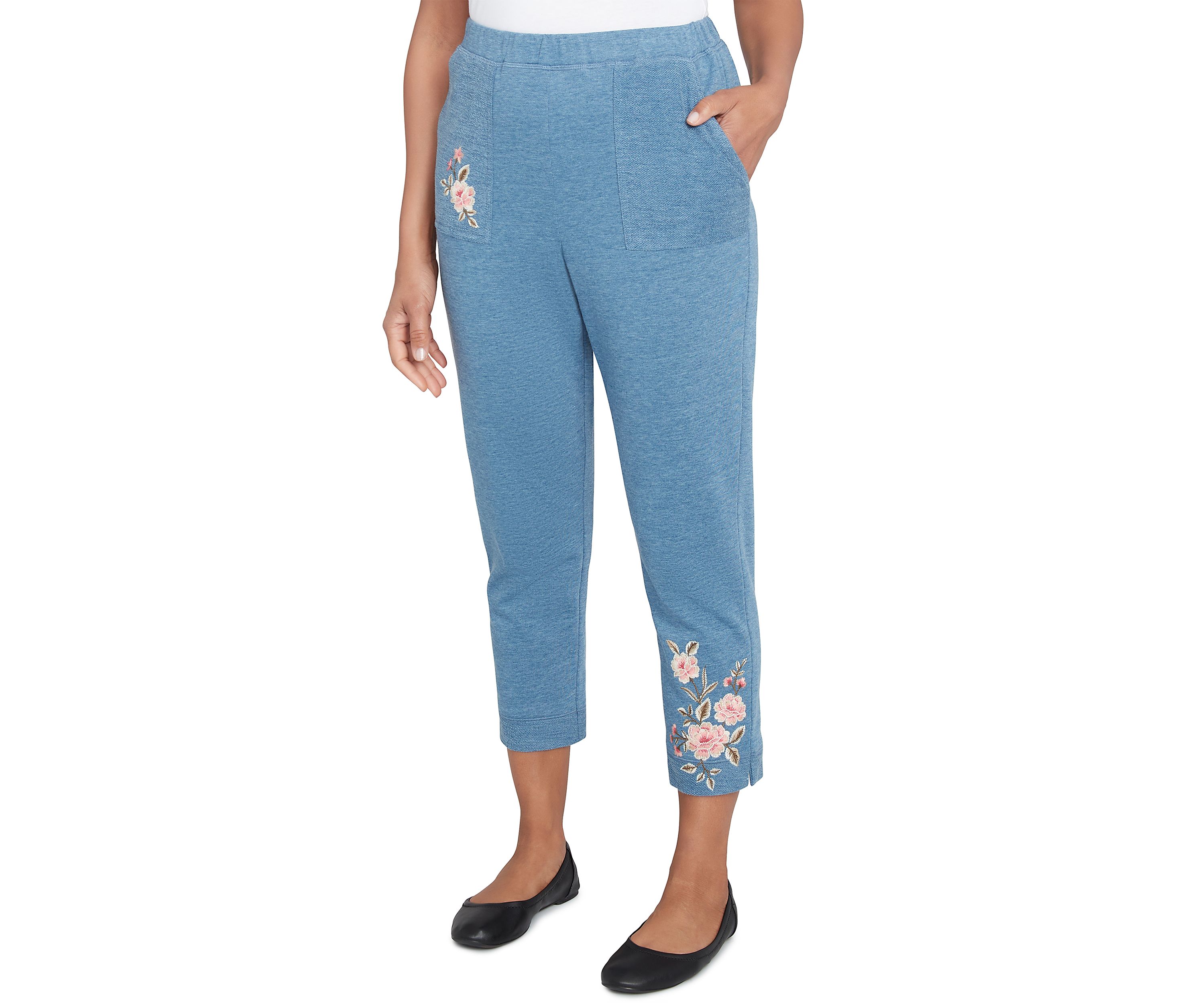 Womens Casual Fridays Floral Embroidered Ankle Pants