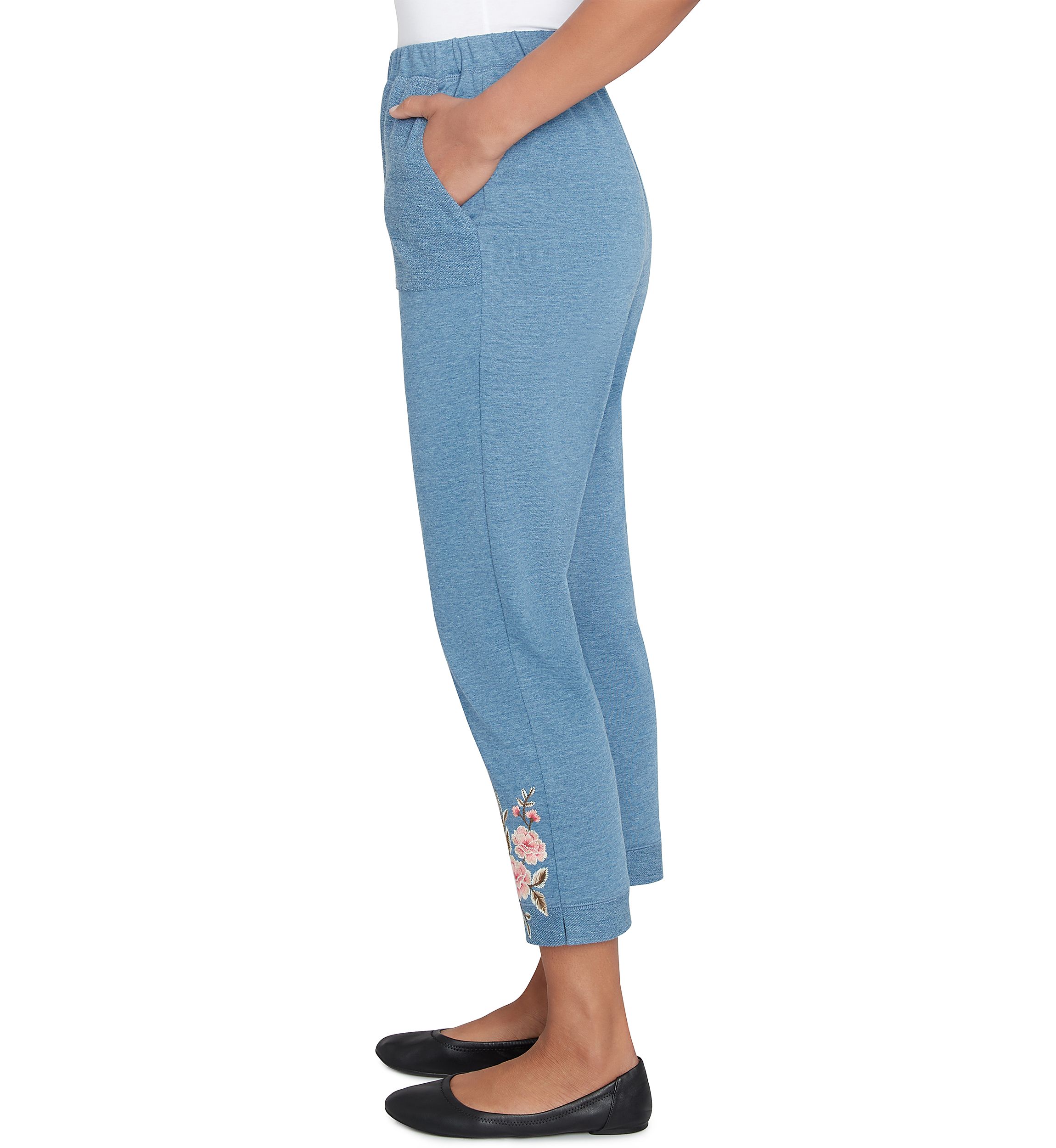Womens Casual Fridays Floral Embroidered Ankle Pants