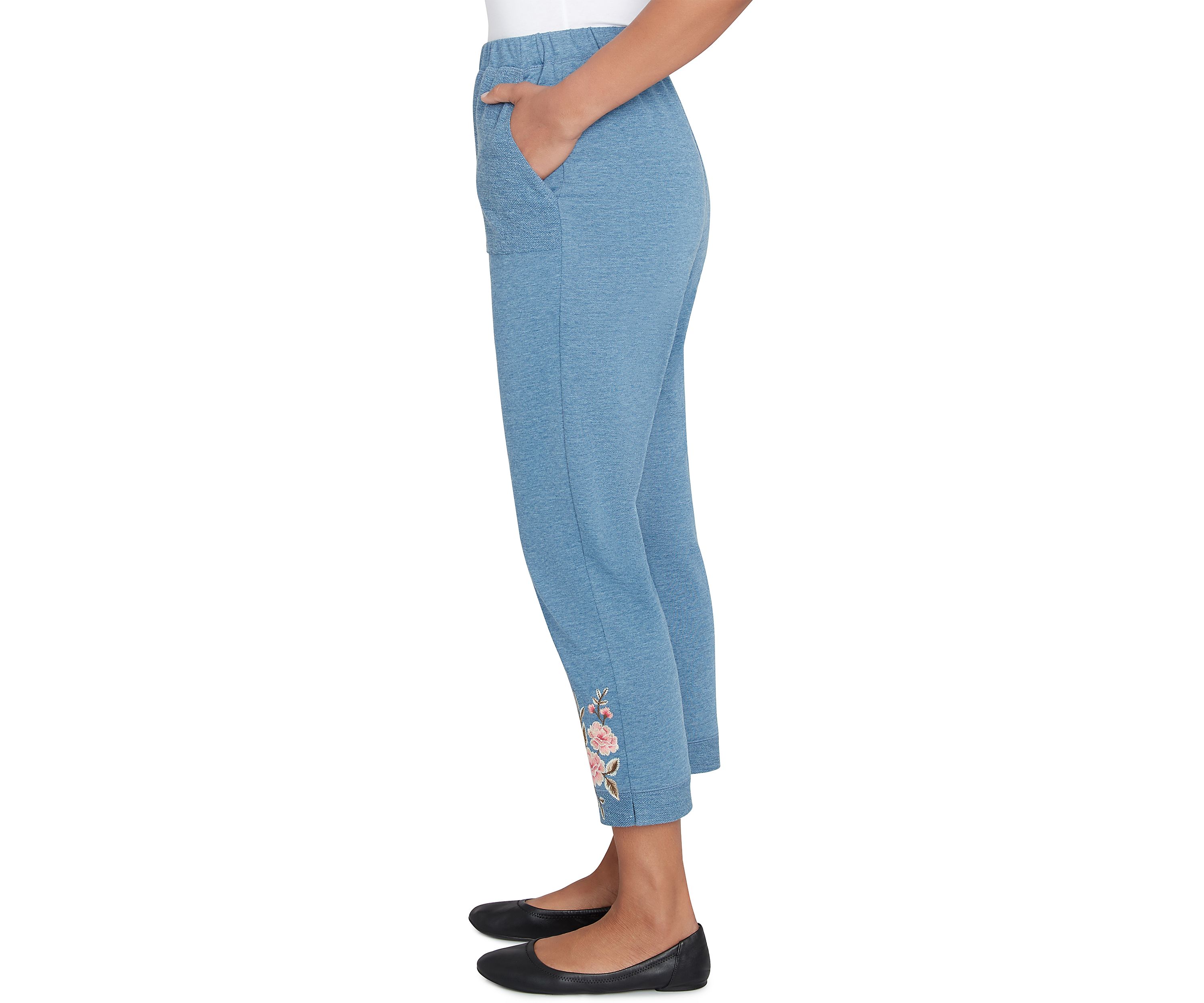 Womens Casual Fridays Floral Embroidered Ankle Pants