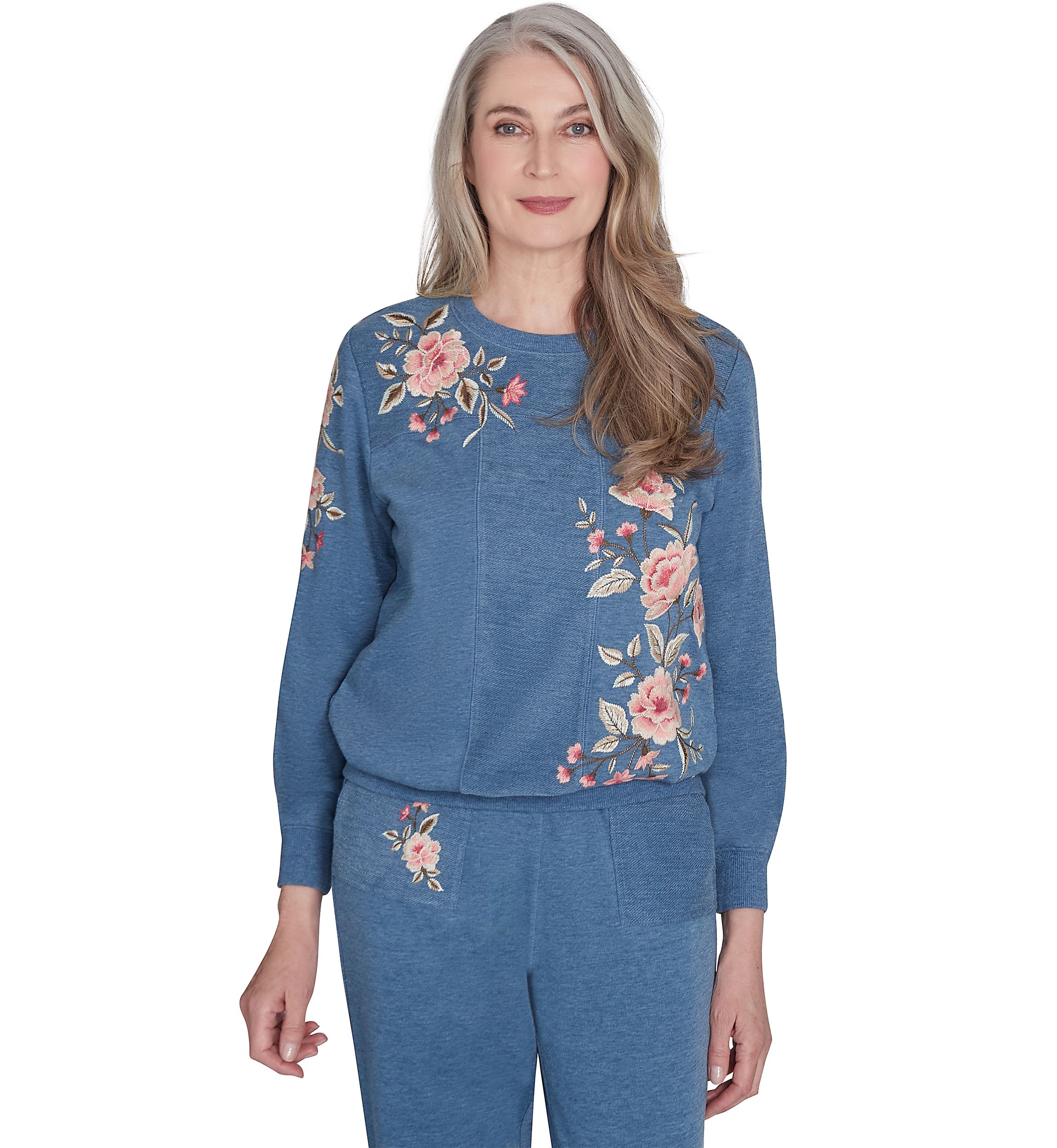 Womens Casual Fridays Spliced Floral Embroidery Top