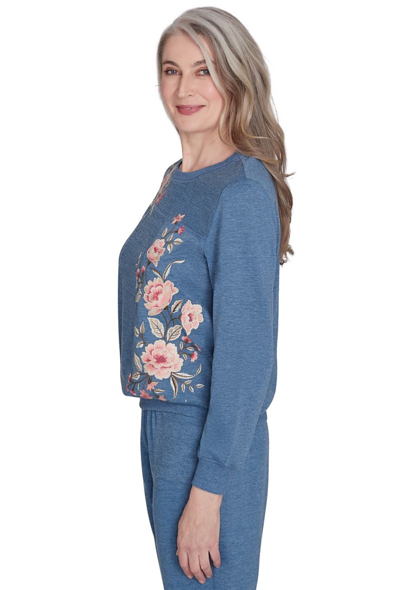 Womens Casual Fridays Spliced Floral Embroidery Top