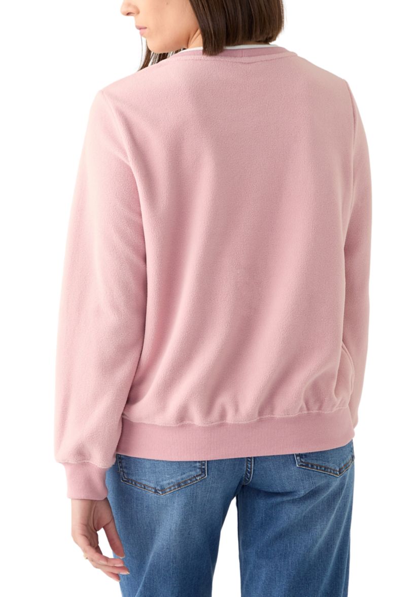 Womens Casual Fridays Sherpa Floral Embroidery Sweater