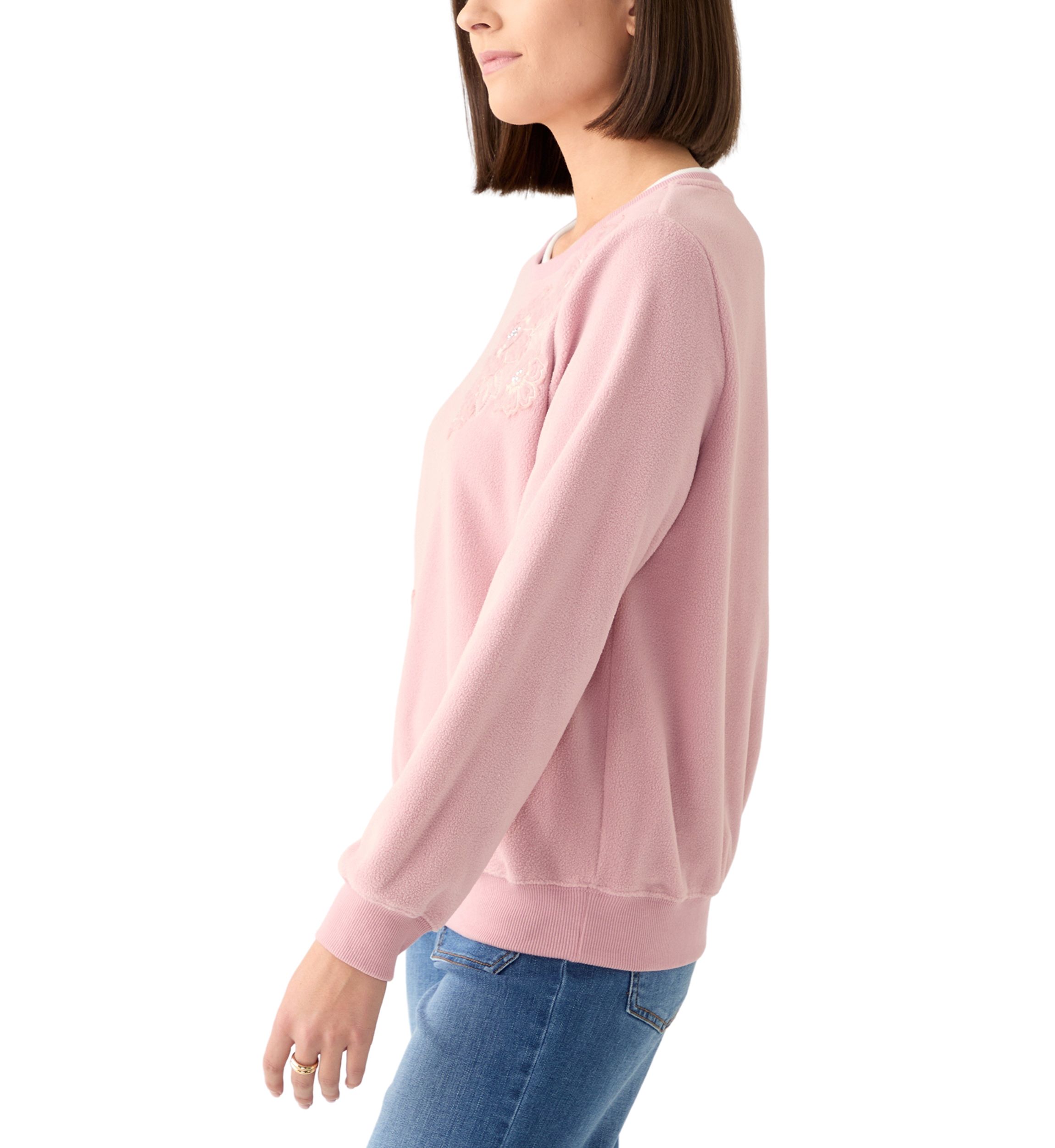 Womens Casual Fridays Sherpa Floral Embroidery Sweater