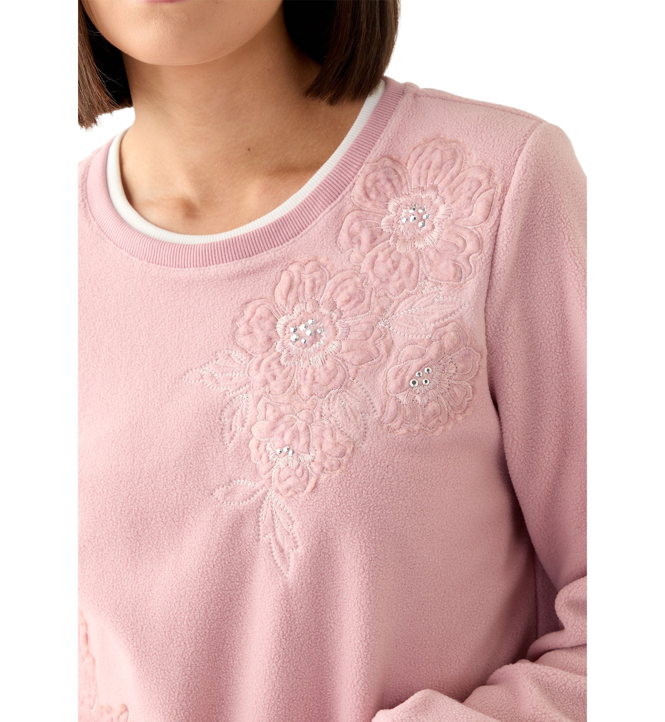 Womens Casual Fridays Sherpa Floral Embroidery Sweater
