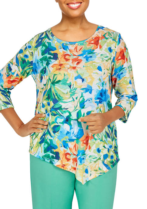 Alfred Dunner Womens Abstract Floral Top