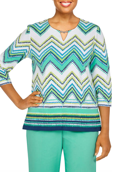 Alfred Dunner Womens Zigzag Border Knit Top