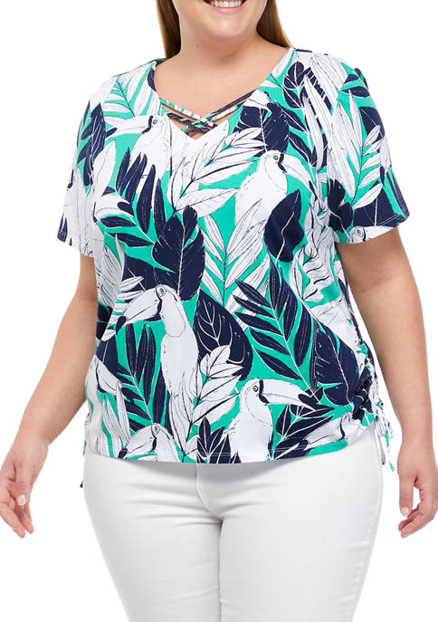 Alfred Dunner Plus Size Short Sleeve Tropical Print