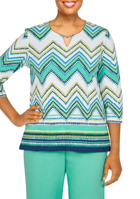 Alfred Dunner Petite Chevron Border Knit Top