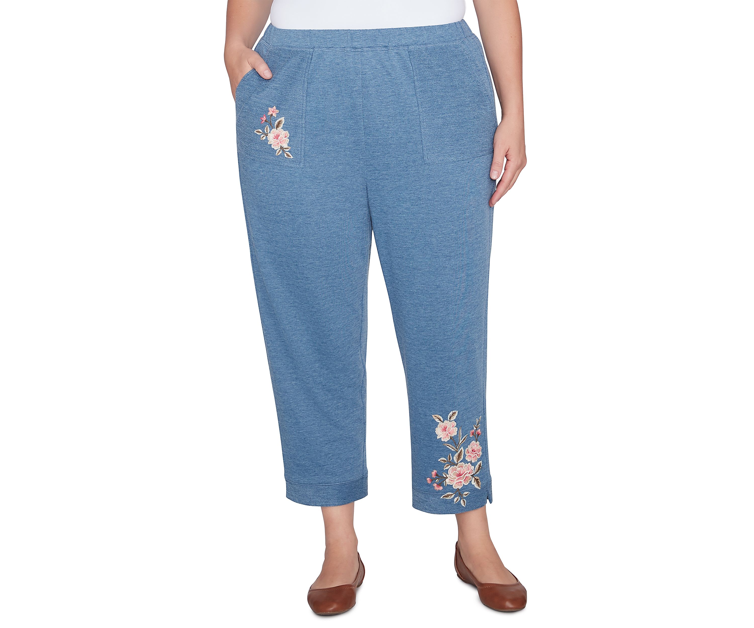 Plus Size Casual Fridays Floral Embroidered Ankle Pants 