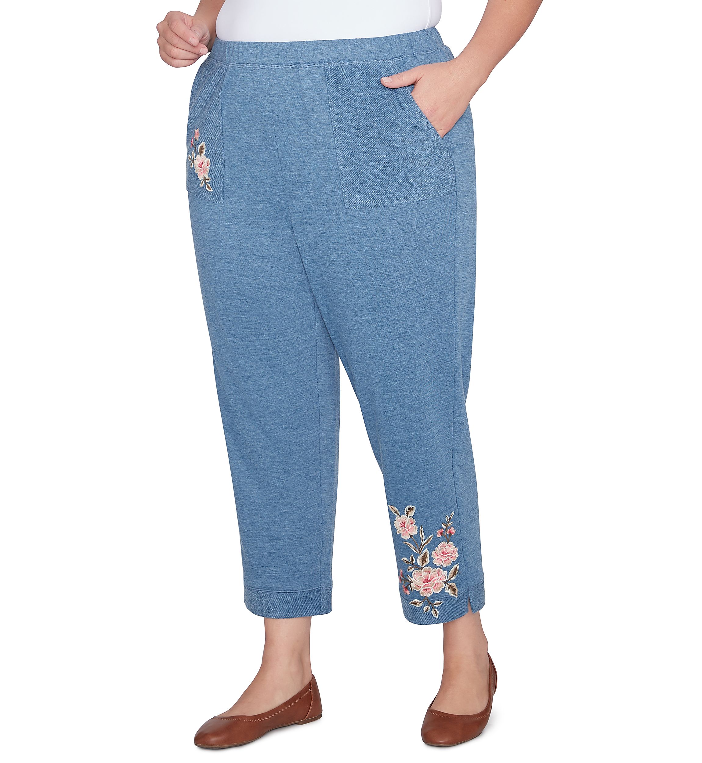 Plus Size Casual Fridays Floral Embroidered Ankle Pants 