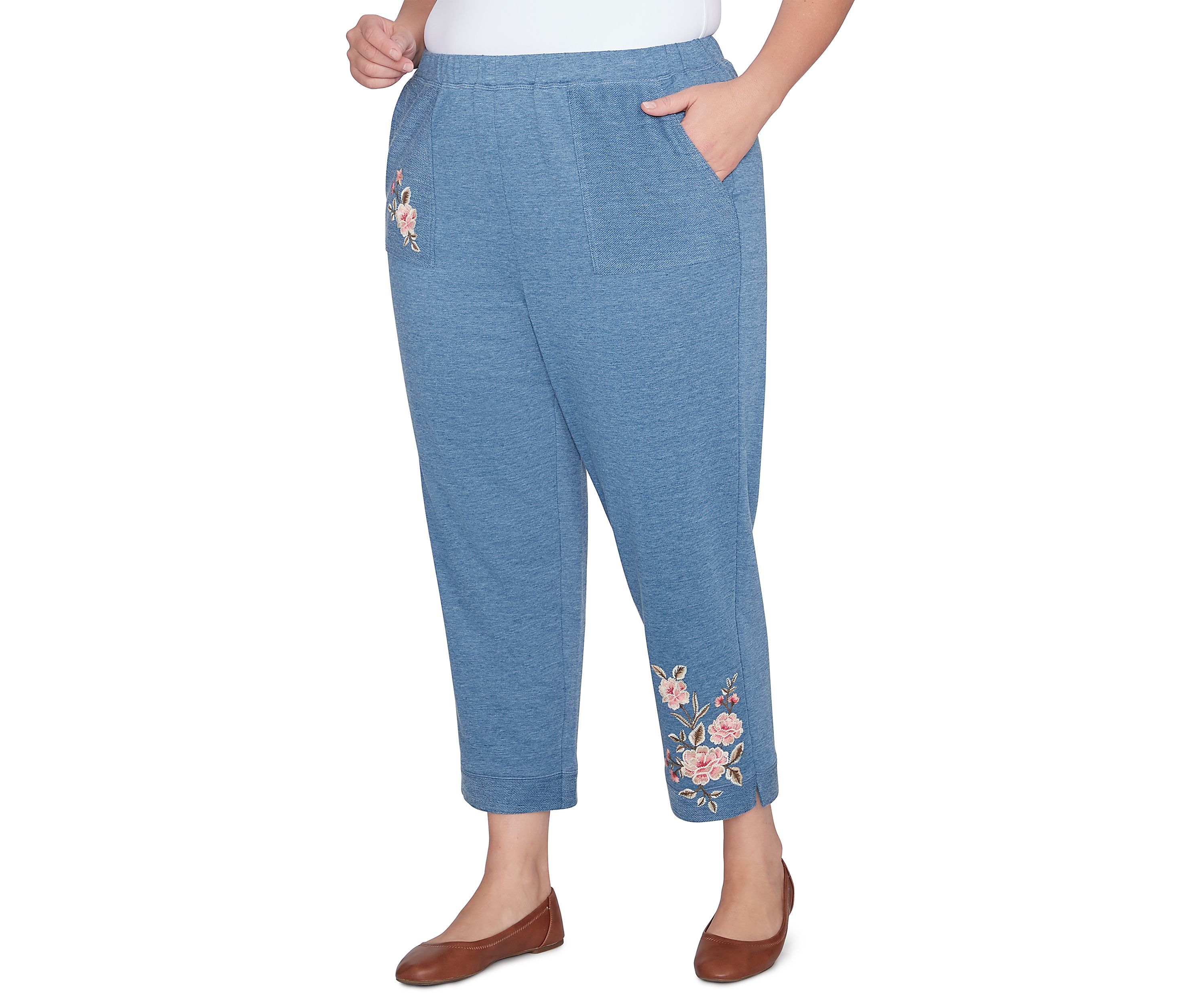Plus Size Casual Fridays Floral Embroidered Ankle Pants 