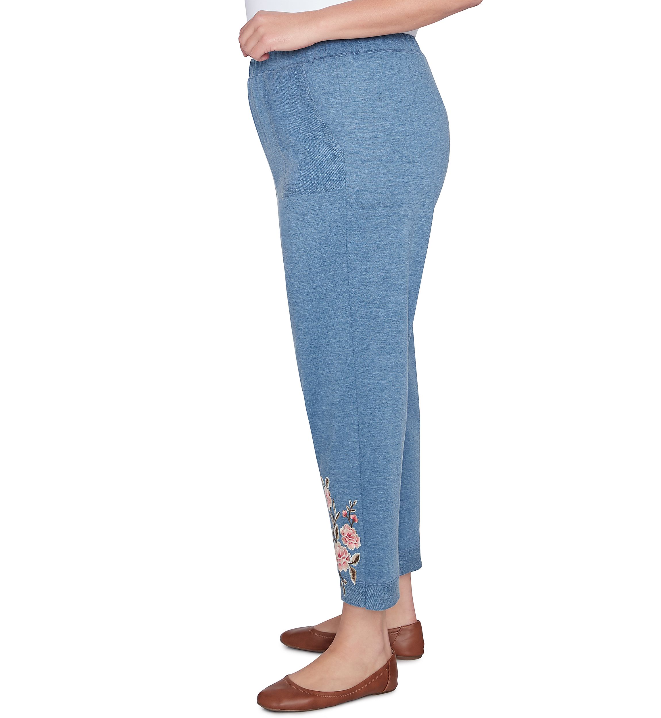 Plus Size Casual Fridays Floral Embroidered Ankle Pants 