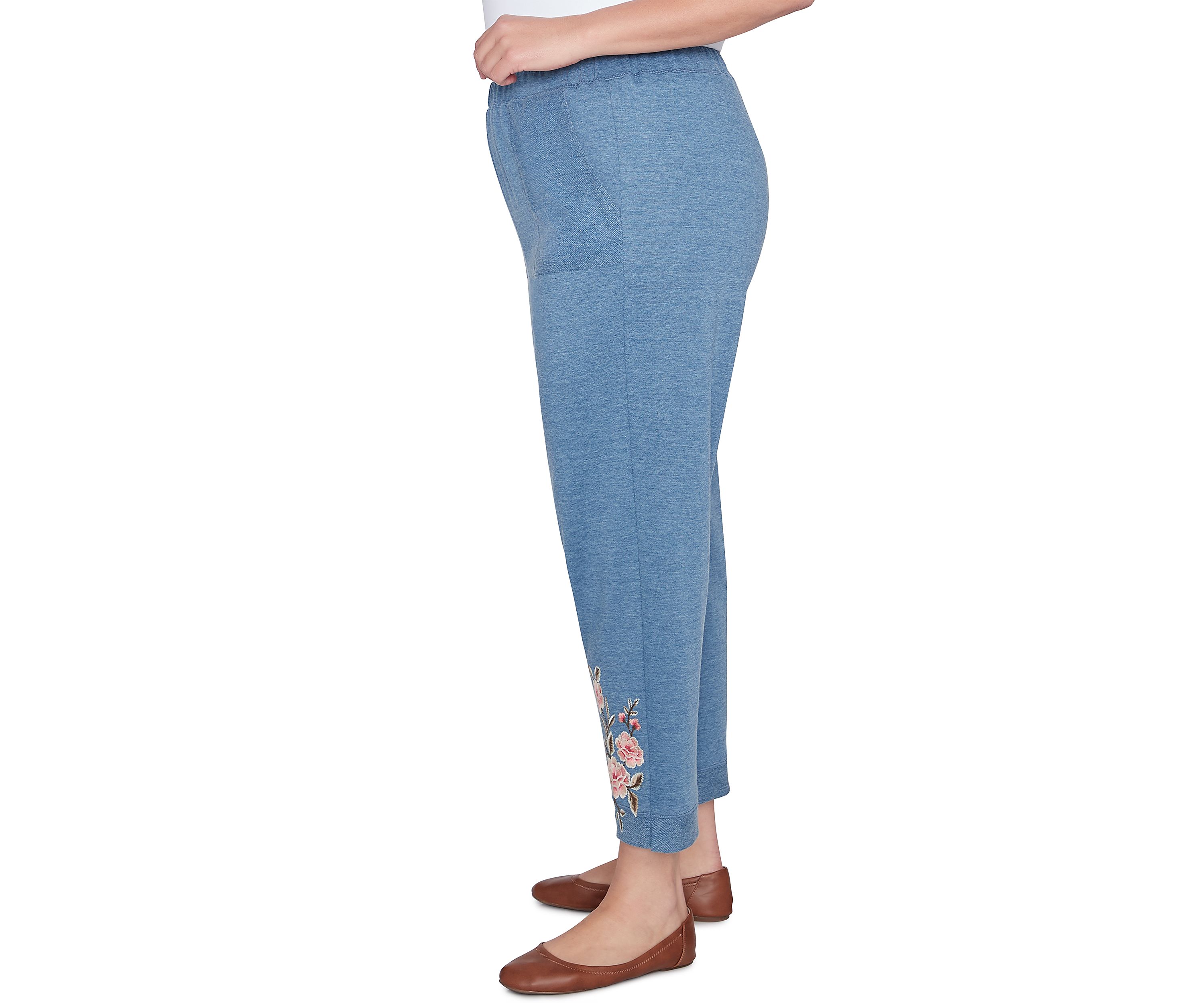 Plus Size Casual Fridays Floral Embroidered Ankle Pants 