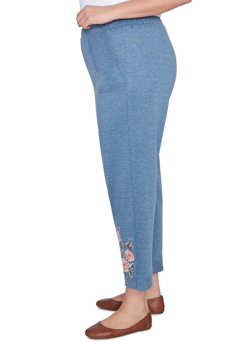 Plus Size Casual Fridays Floral Embroidered Ankle Pants 